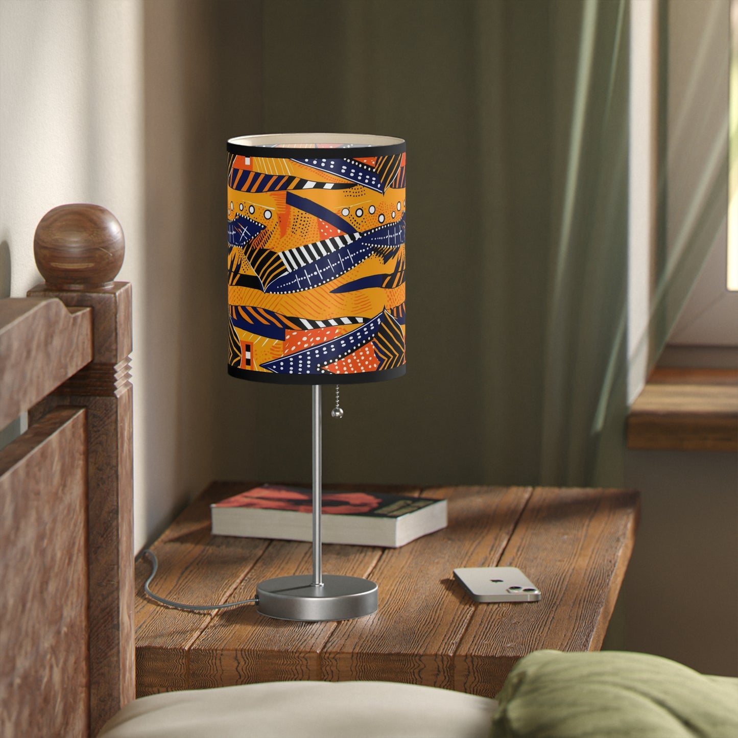 African Kente Print Table Lamp, Multicolor Mudcloth Design Lighting