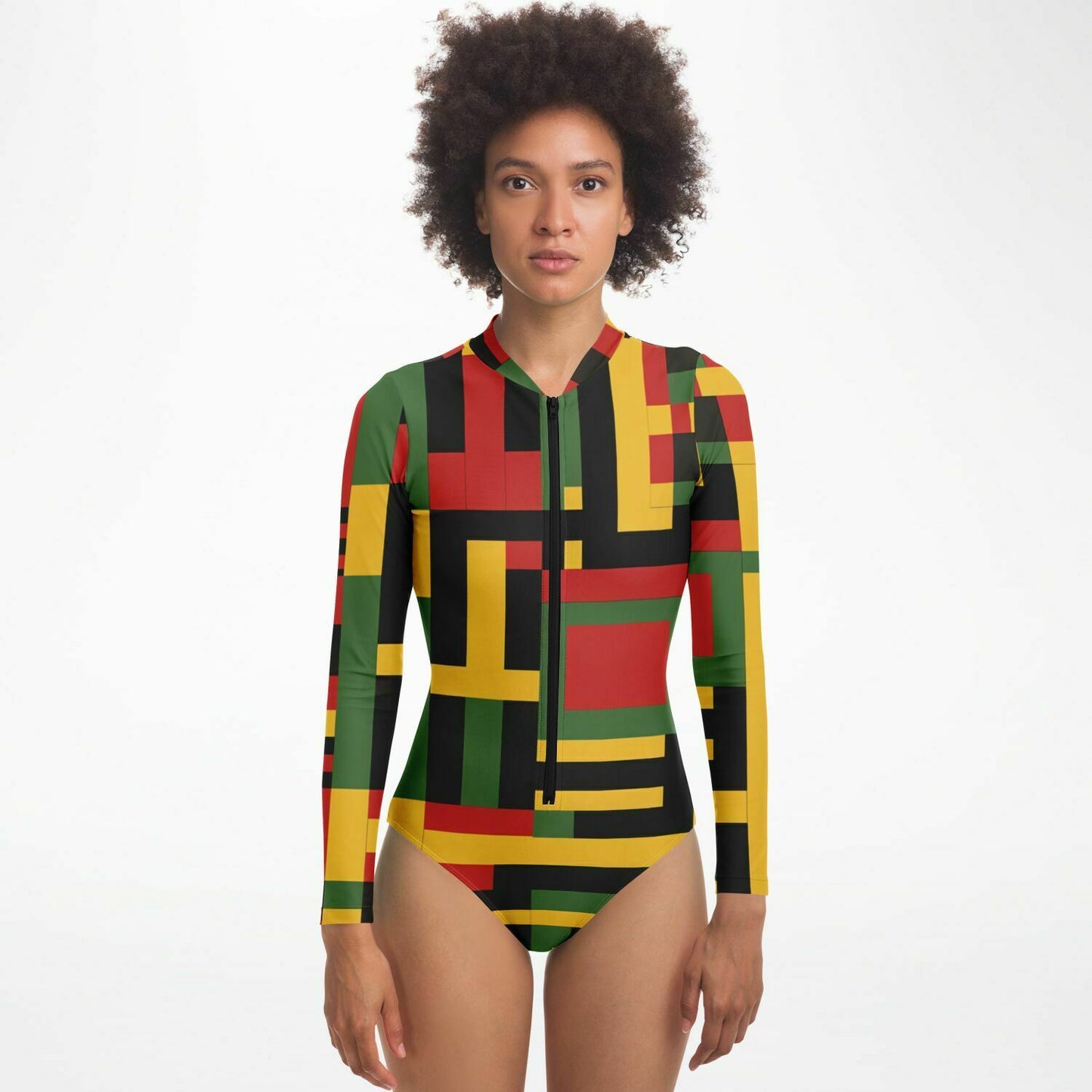 African Kente Print Women's Long Sleeve Bodysuit , African Wax Print Women's Fashion