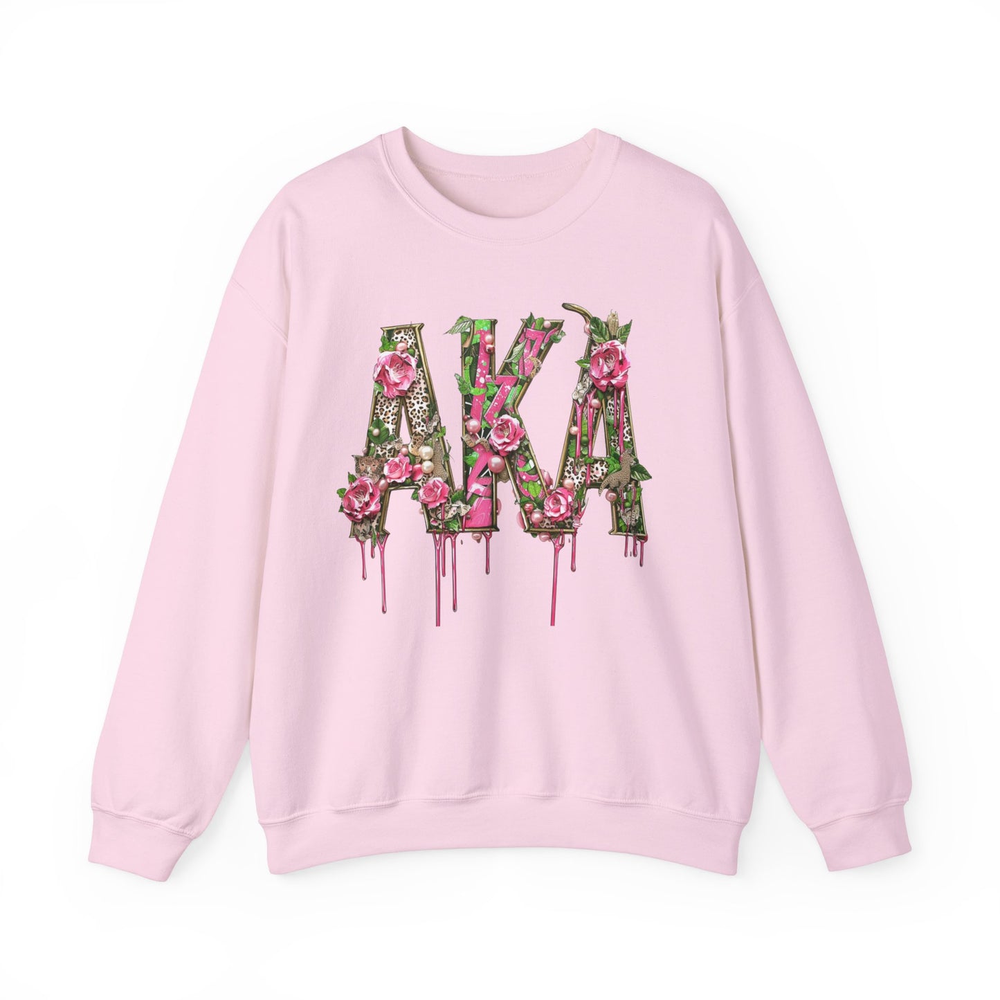 Women's AKA Pink and Green Floral Drip Sweatshirt, Pretty Girl Sorority Apparel