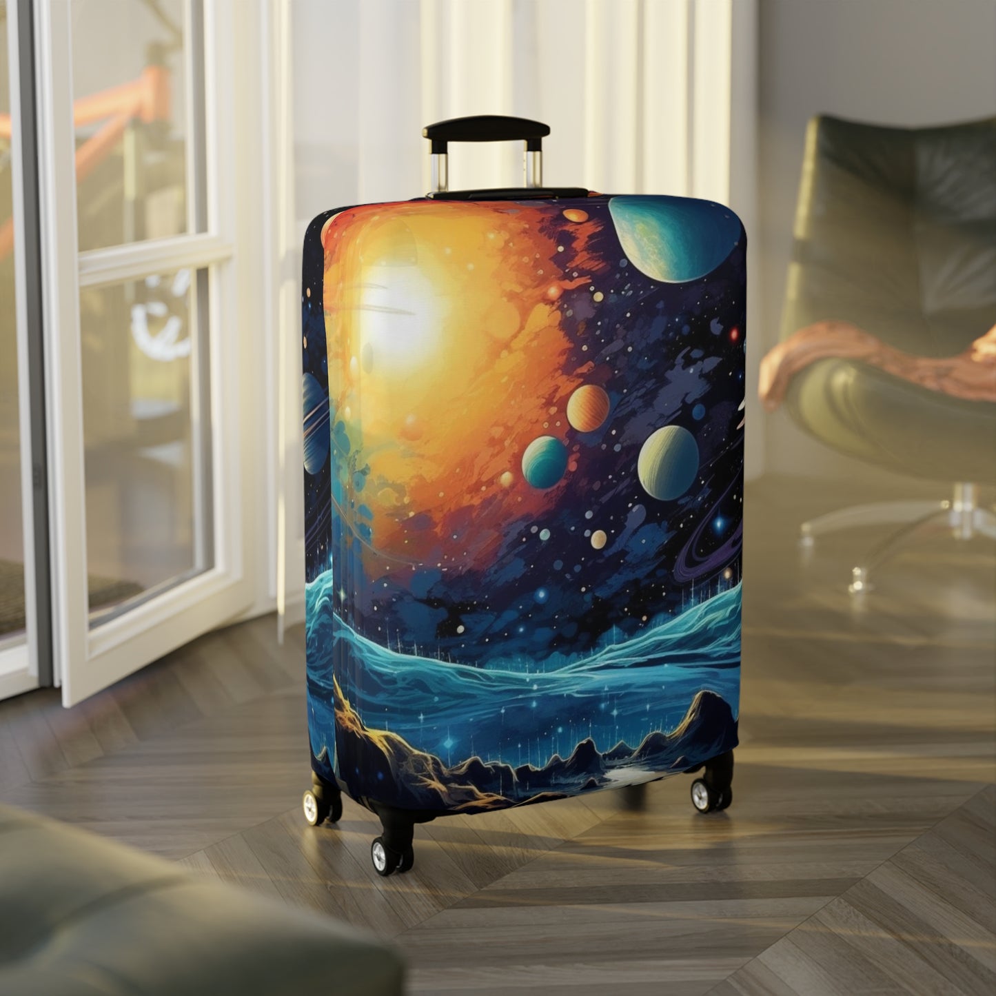 Cosmic Adventure Luggage Cover - Space Exploration Suitcase Protector - Galactic Travel Accessory