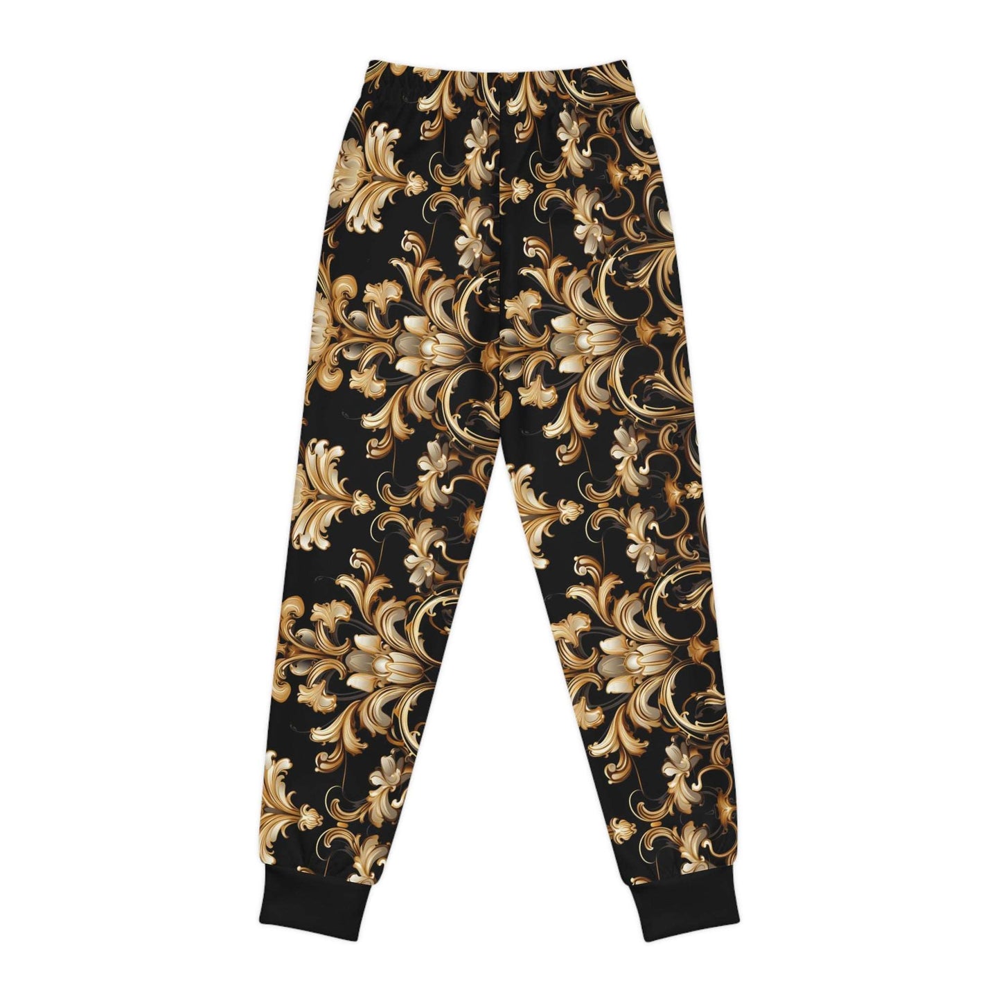 Baroque-Inspired Gold Print Kids Joggers, Urban Streetwear Style Bottom for Kids