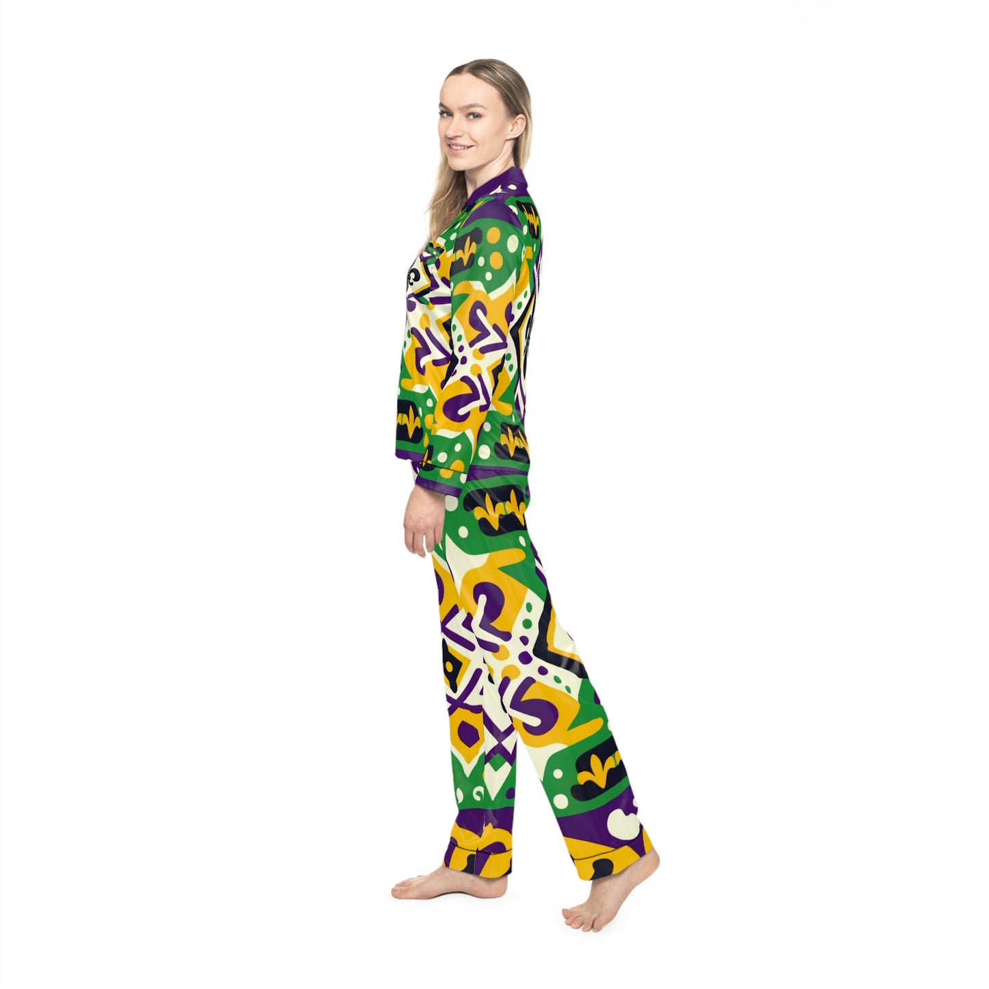 Mardi Gras Satin Pajama Set for Women, Plus Size Mardi Gras Pajamas