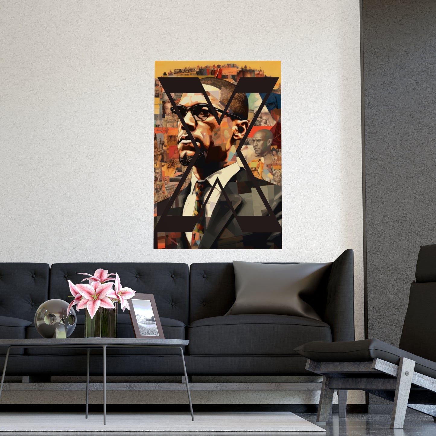 Malcolm X Historical Tribute Poster, Authentic Visuals of Malcolm X and Black Leaders Collage