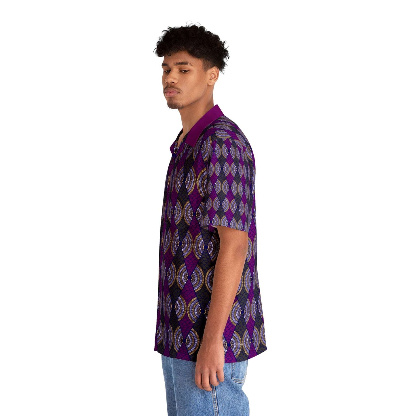 African Print Hawaiian Style Button-Up Shirt