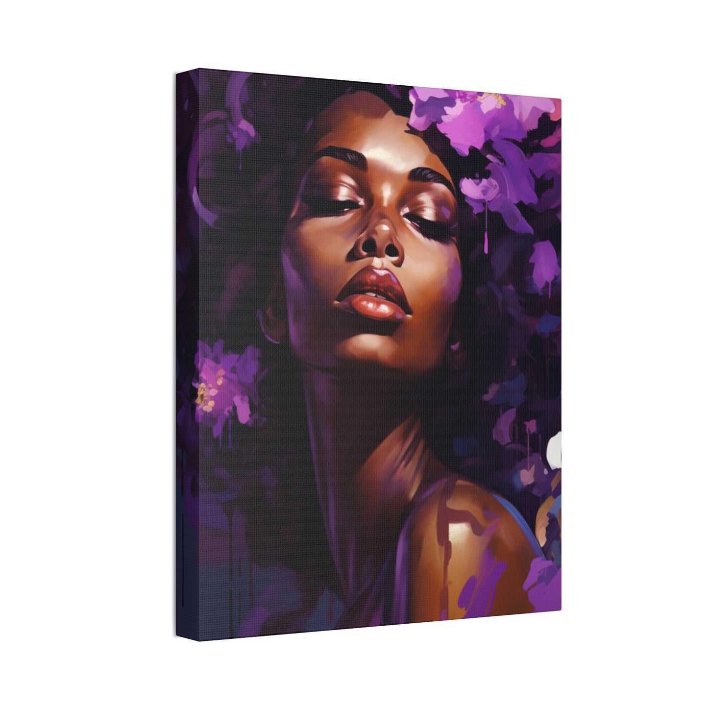 African Woman Stretched Canvas Print - Art Nouveau Purple Decor Canvas Poster