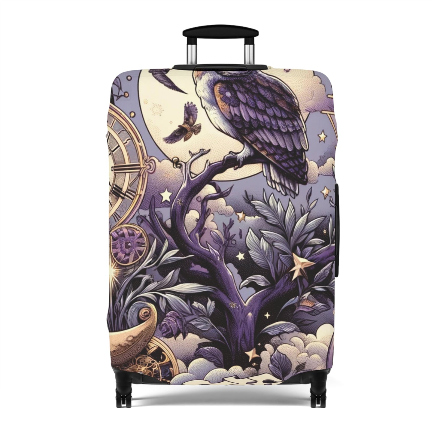 Enchanted Owl and Celestial Bodies Suitcase Cover, Magical Themed Luggage Protector