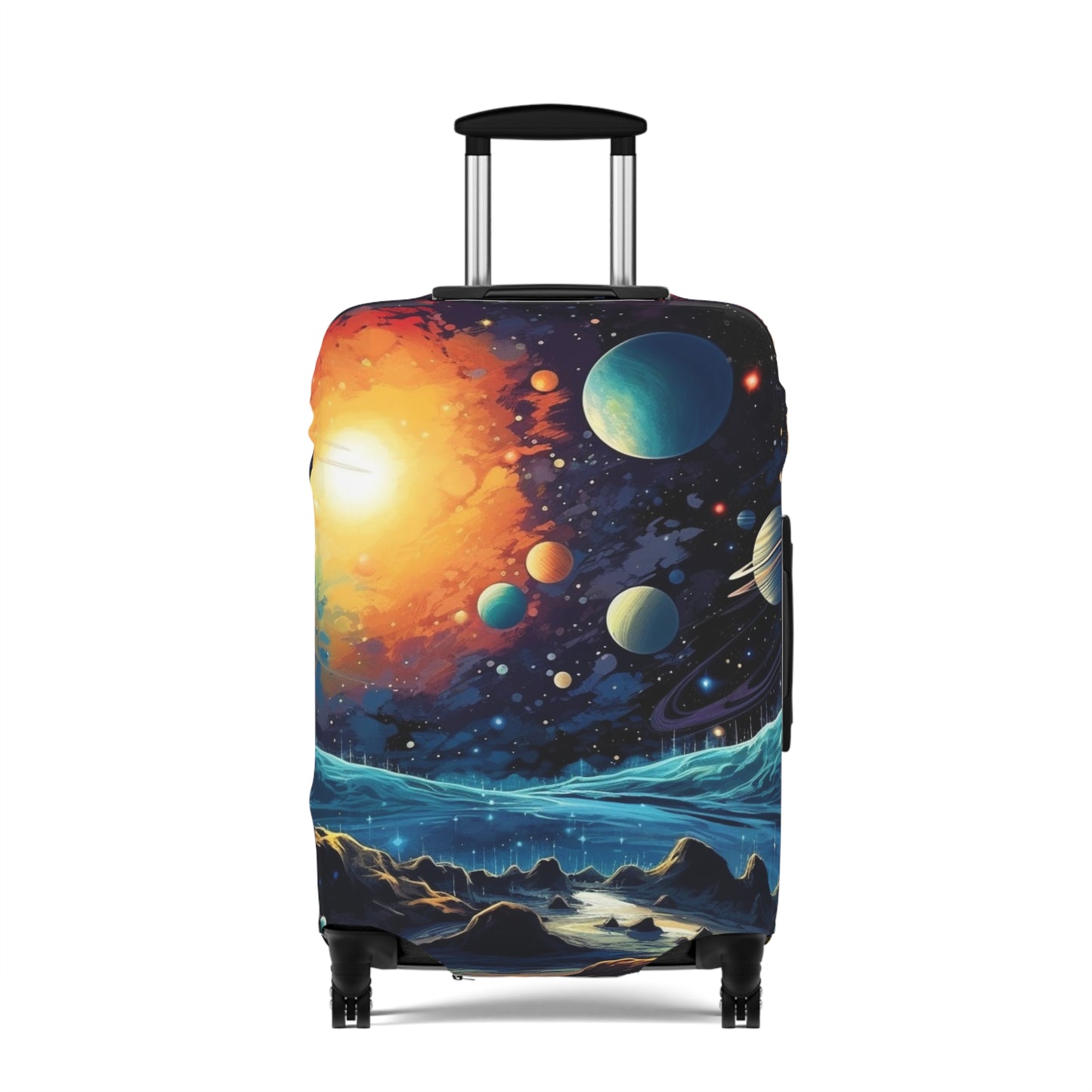 Cosmic Adventure Luggage Cover - Space Exploration Suitcase Protector - Galactic Travel Accessory