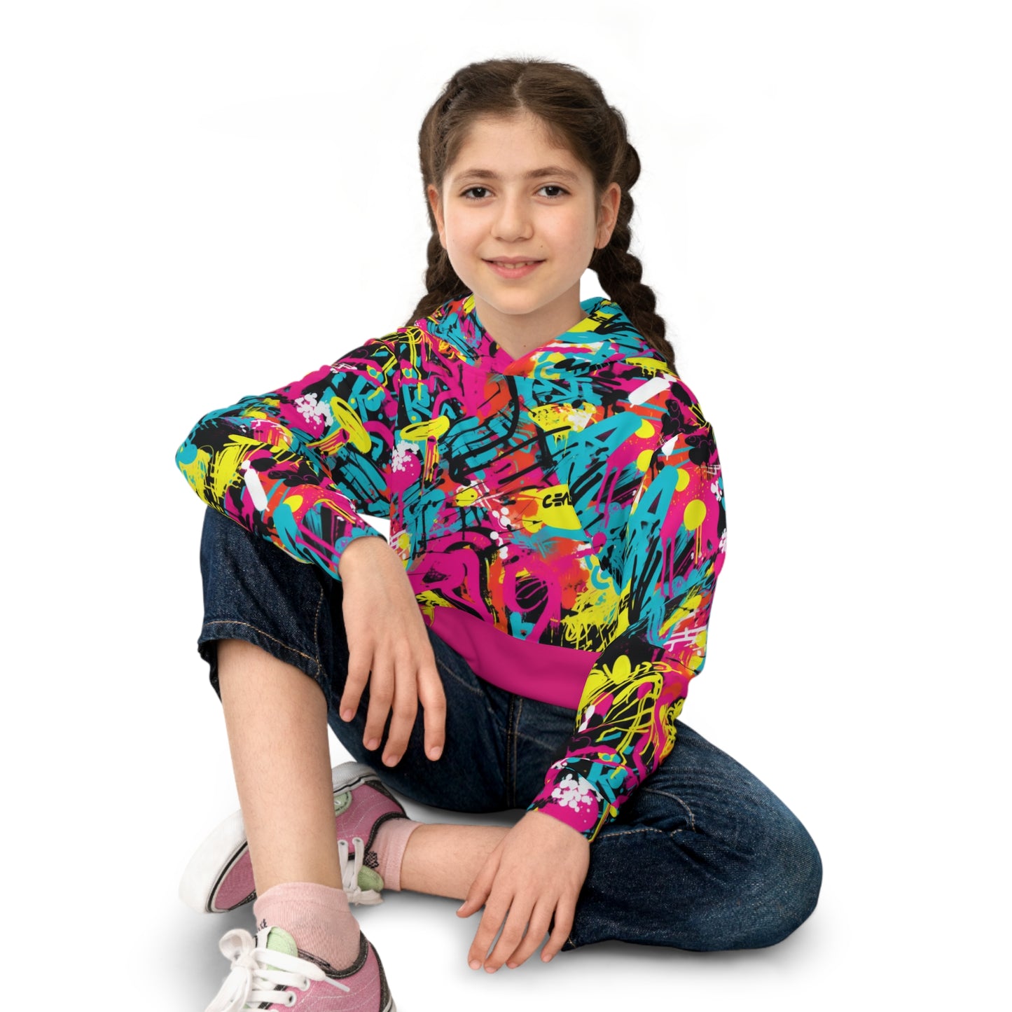 Spray Paint Graffiti Style Children's Hoodie, Expressive Urban Fashion For Kids