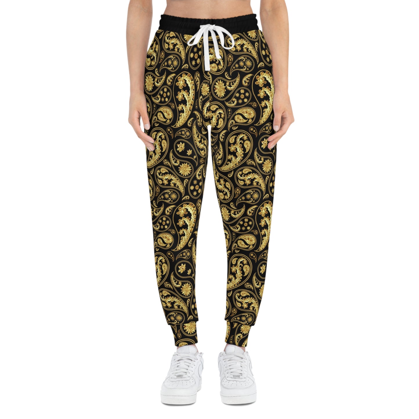 Gold Paisley Print Athletic Joggers Gold and Black Mens Joggers Plus Size Joggers