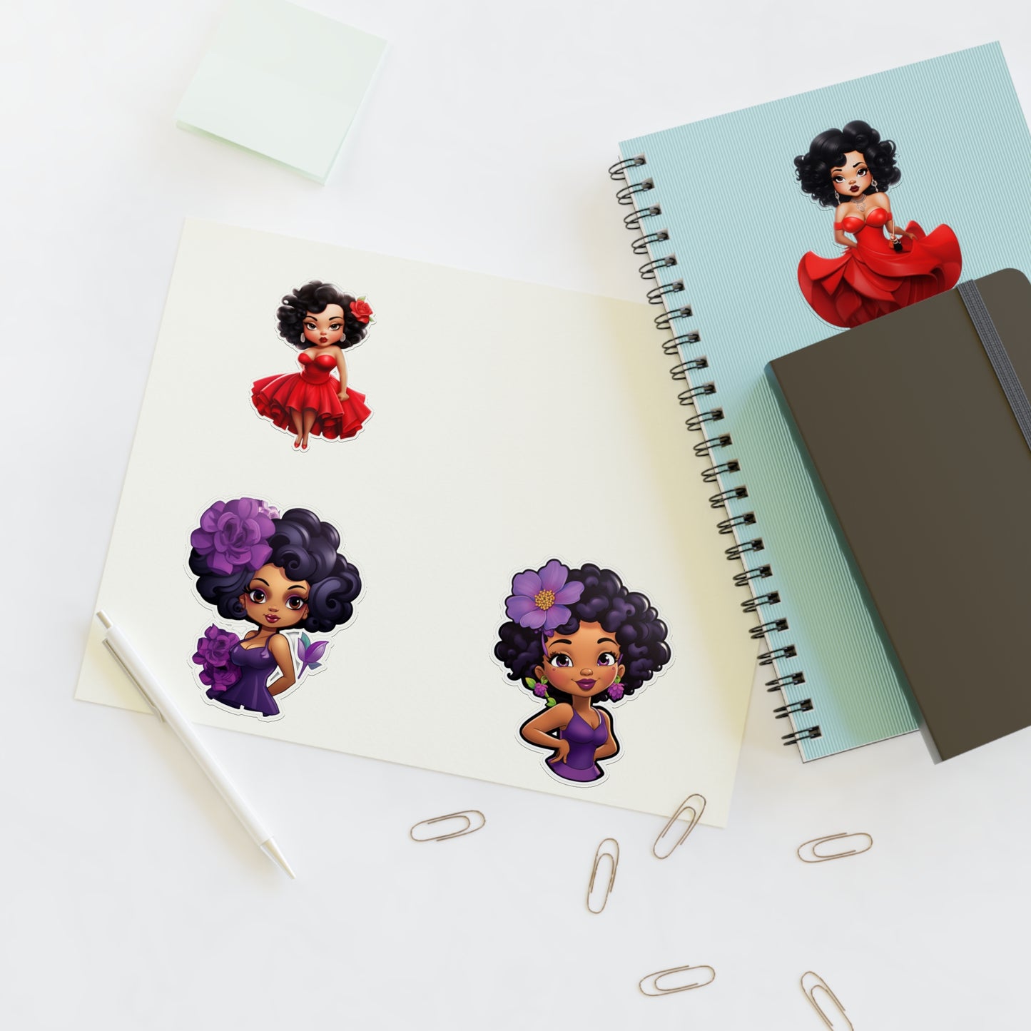 Black Betty Four Sticker Sheet, Red and Purple Dress