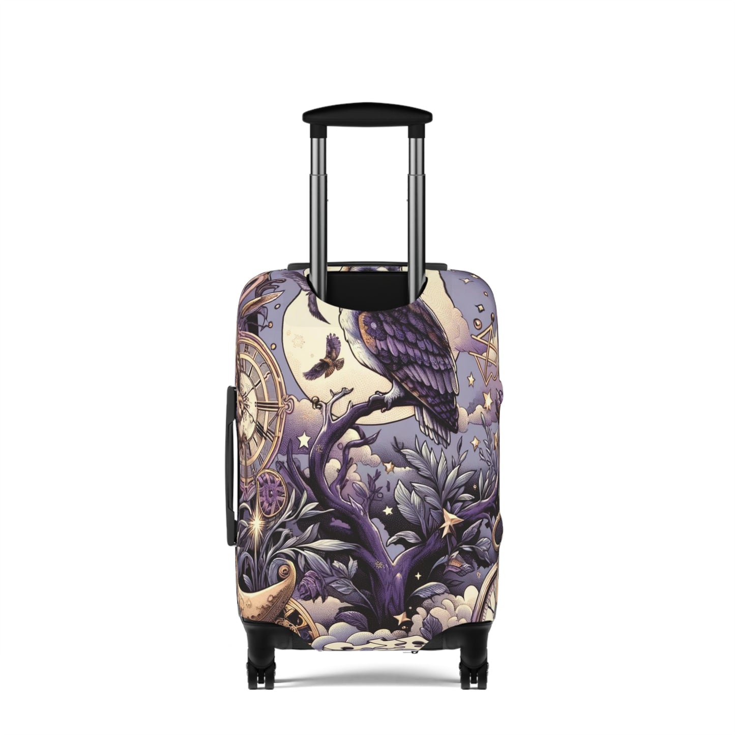 Enchanted Owl and Celestial Bodies Suitcase Cover, Magical Themed Luggage Protector