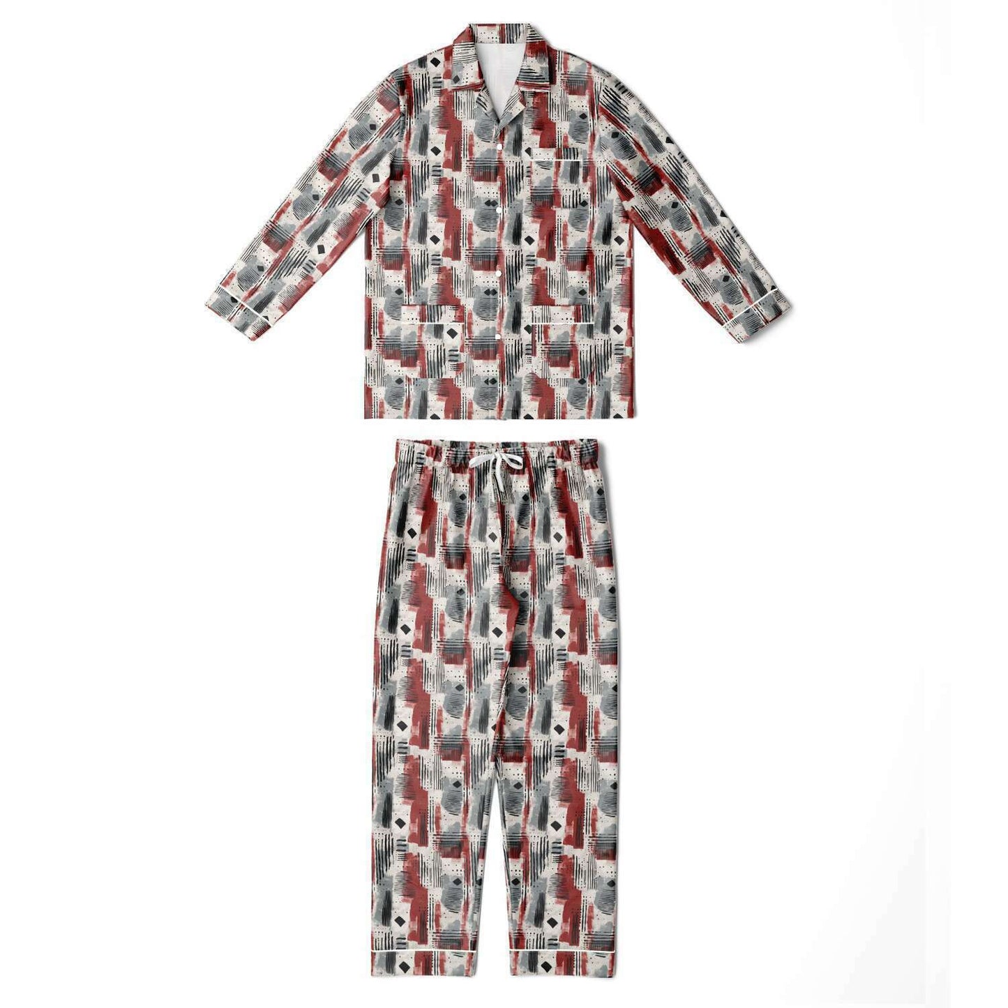 African Kente Print Men's Satin Pajama Set,  Big & Tall Satin Men's African Print Cozy Men's Loungewear