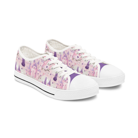 Women's Enchanted Castle Low Top Sneakers, Princess Castle Print Shoes