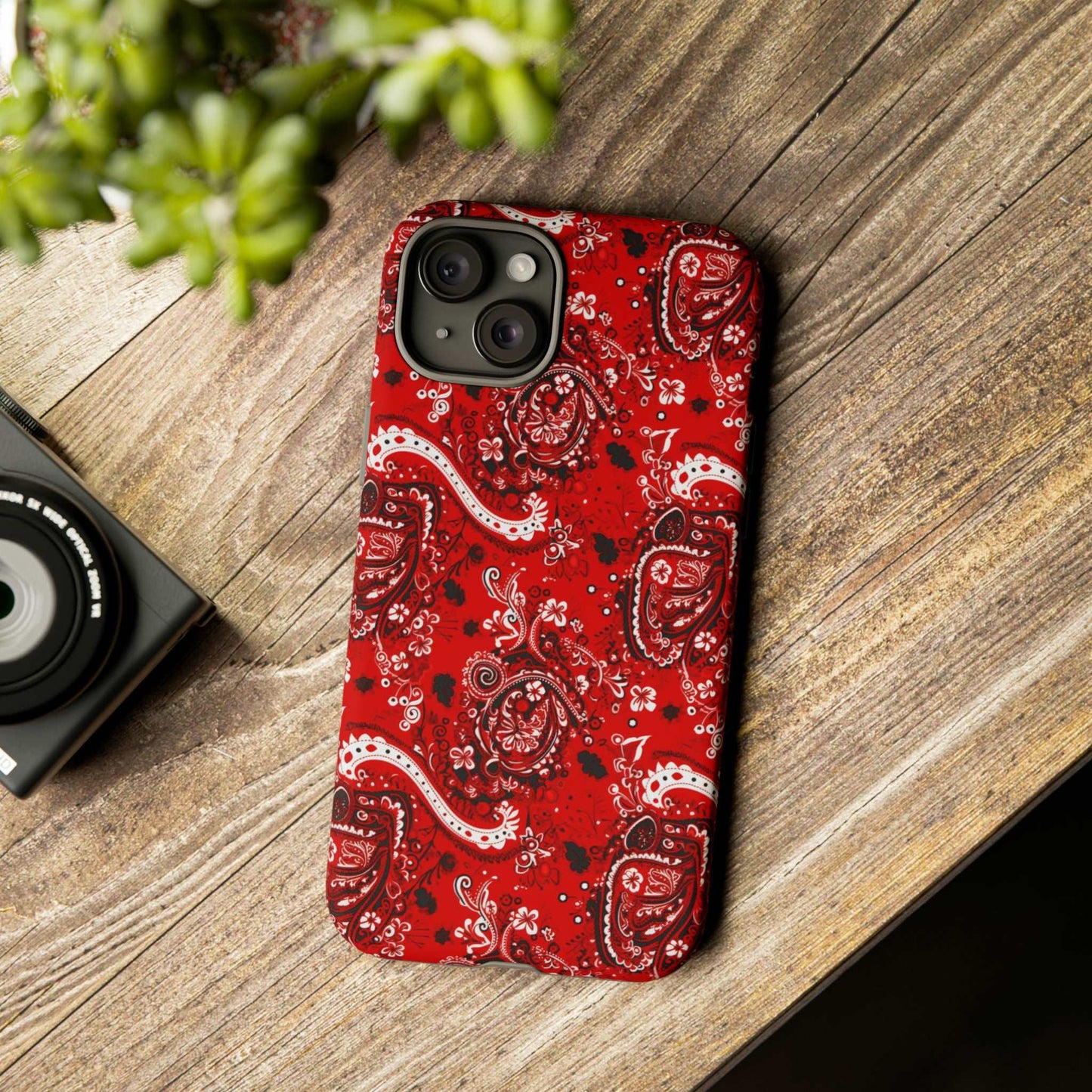 Biomorphic Style Red Bandana Tough IPhone Case, Paisley Print iPhone Case