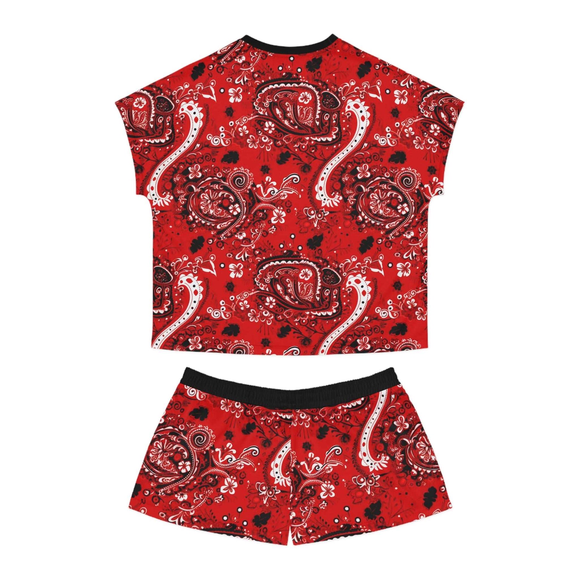 Biomorphic Red Bandana Print Women's Pajamas Two-Piece Set