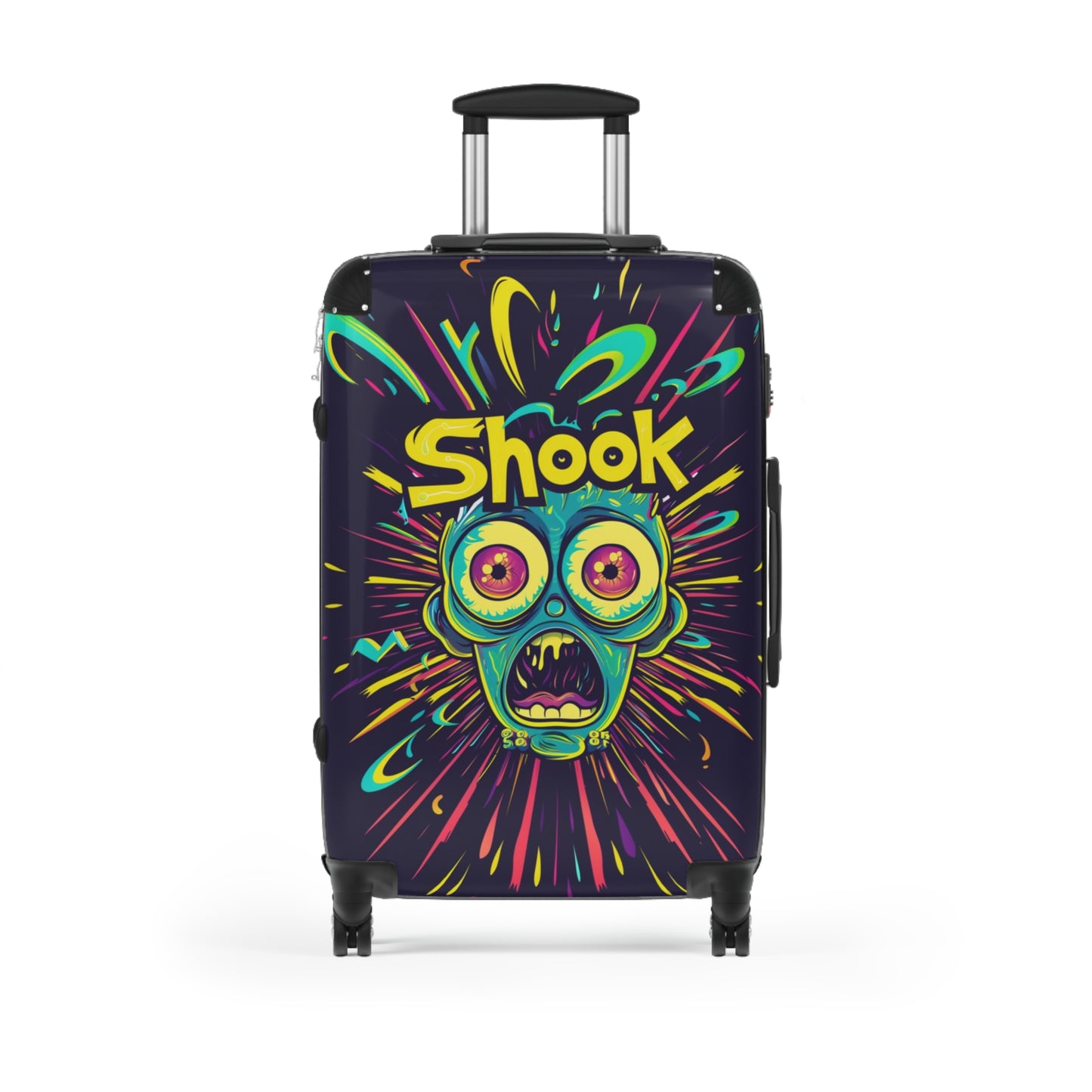 Urban Neon Pop Art "Shook" Rolling Luggage, Cartoon Streetwear Style Design, Personalized Travel Gear For Kids, Bold Fun Wild Art Suitcase