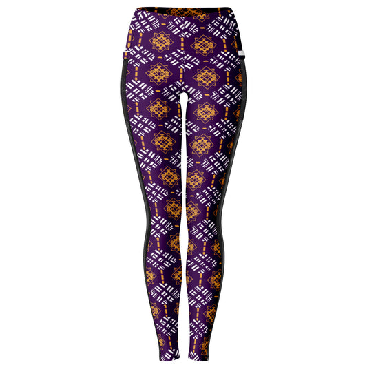 Royalty in Purple & Gold African Print Mesh Pocket Leggings