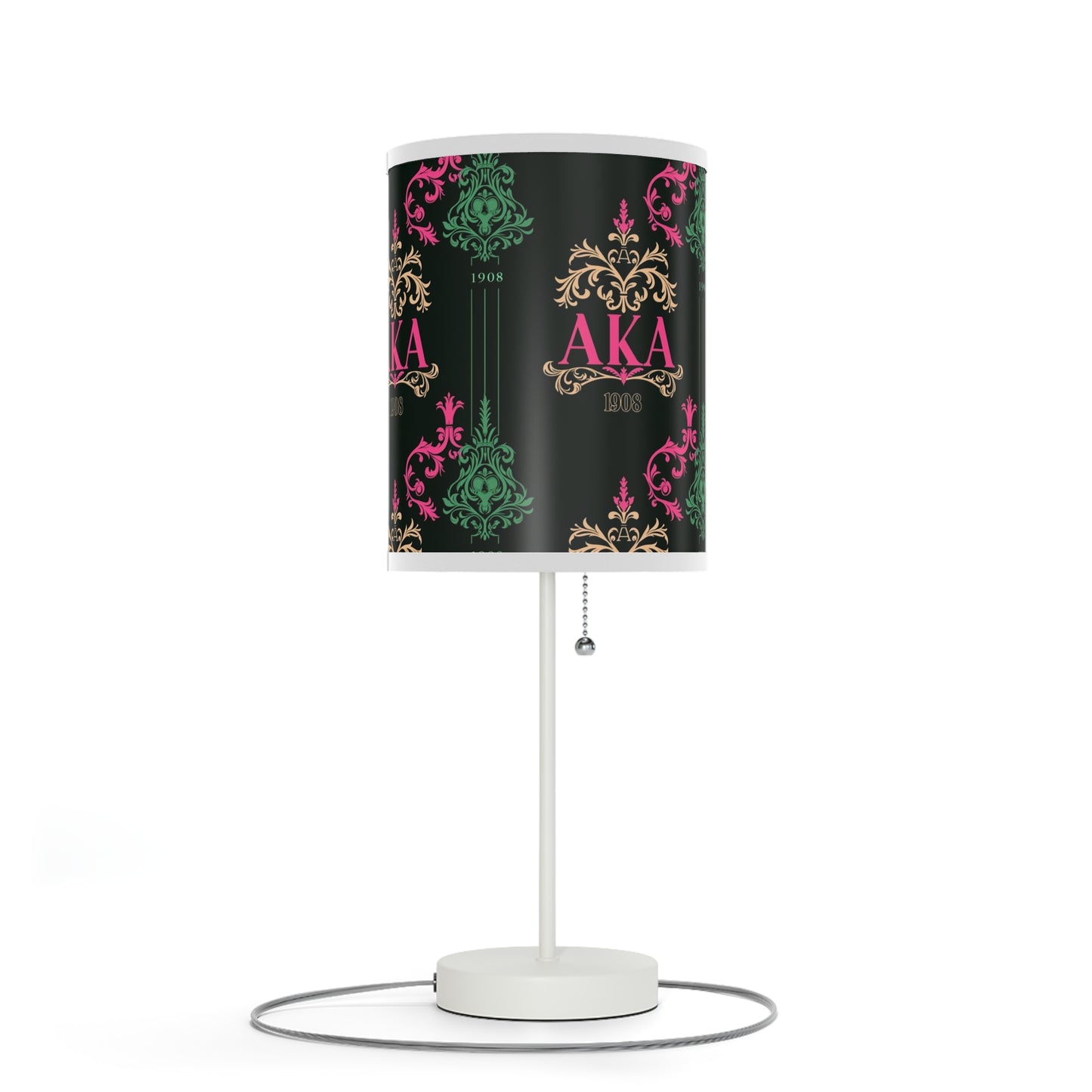 AKA Sorority Pink & Green Table Lamp, Steel Base, High-Res Shade, Dorm Room Decor, Perfect AKA Housewearming Gift, Pretty Girl Office Decor