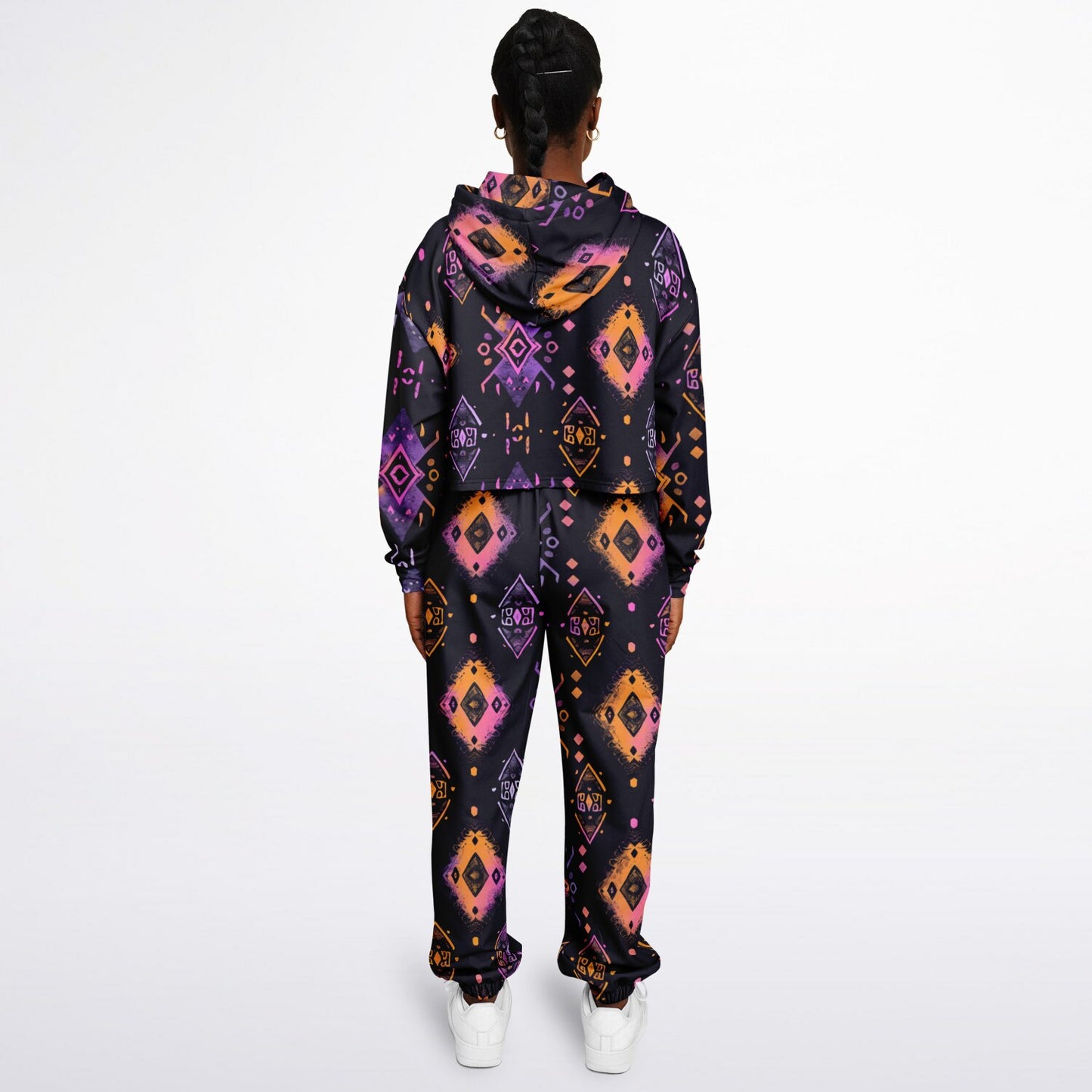 Women's Urban Pop Art African Mud Cloth Tracksuit, Tie-Dye Ethnic Twist Hoodie Set