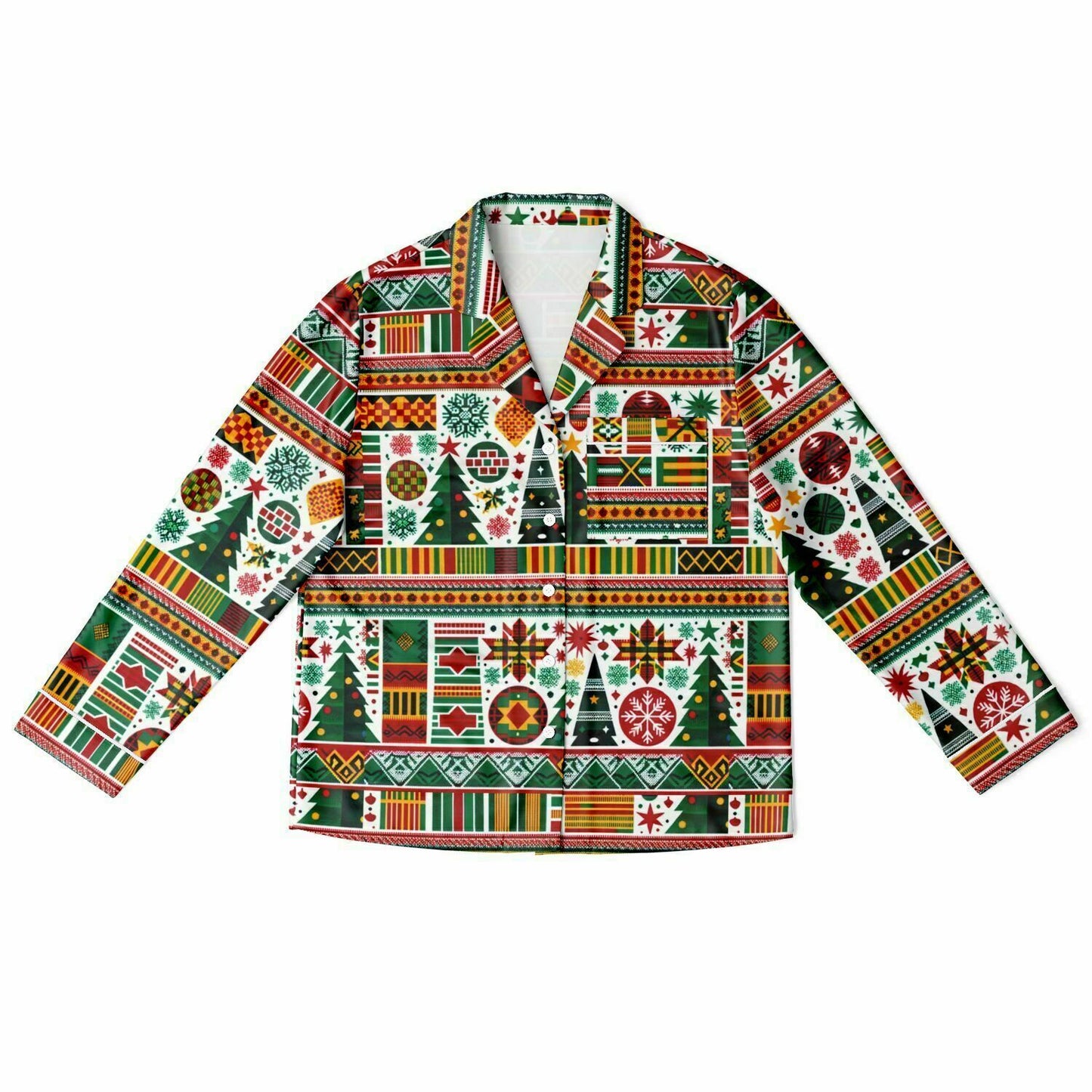 Kente Cloth Christmas Women's Satin Pajamas, Colorful Kente Cloth Christmas Themed Night Wear