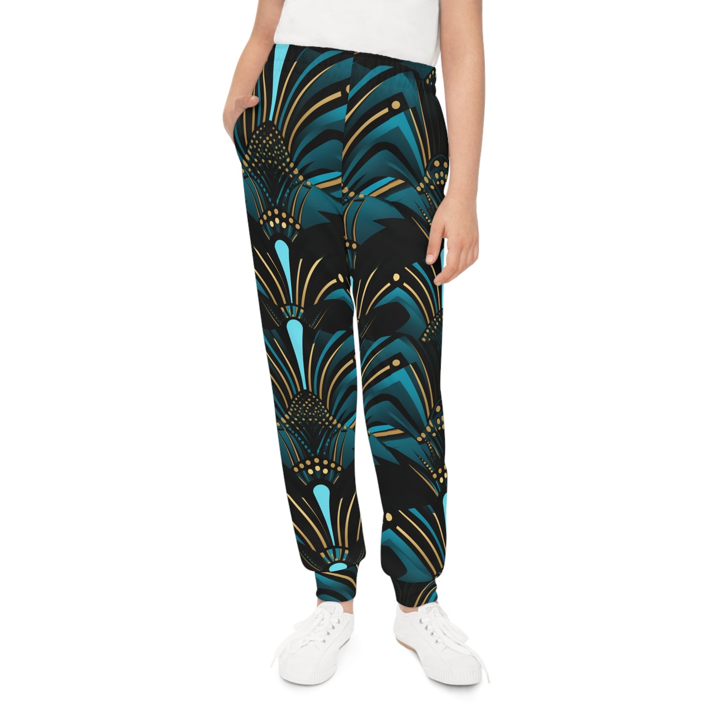 Children's African Ankara Print Joggers, Zanzibar Blue & Ebony Black Fashion For Kids