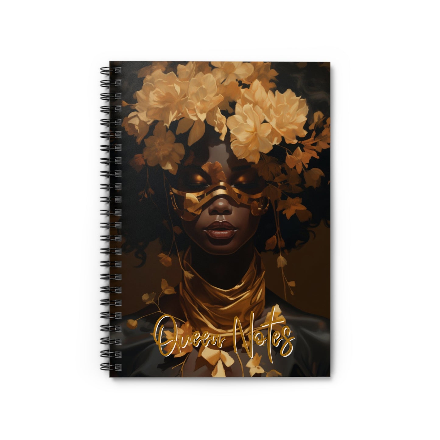 Black Woman Artgerm Style Art Spiral Notebook, Black Woman Art in Gold Notebook