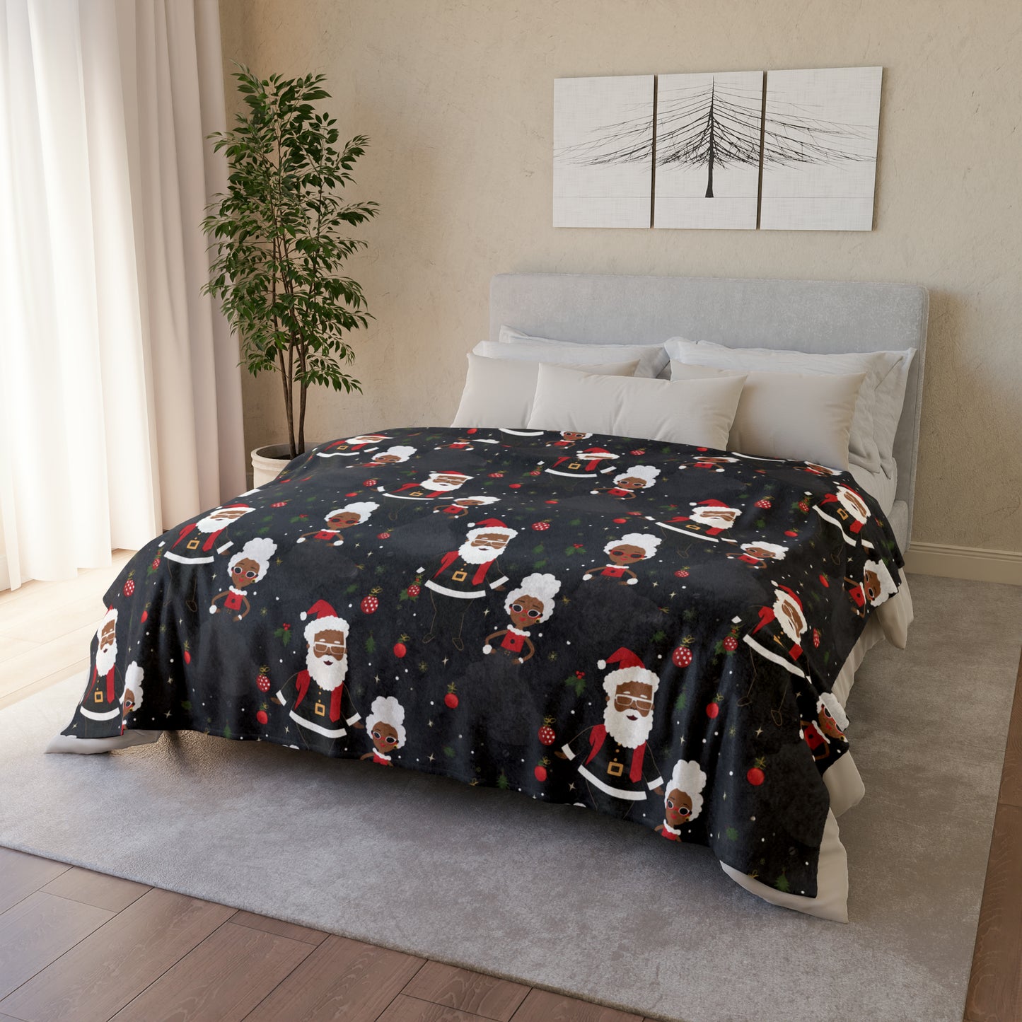 Black Santa & Mrs. Claus Christmas Theme Throw Blanket