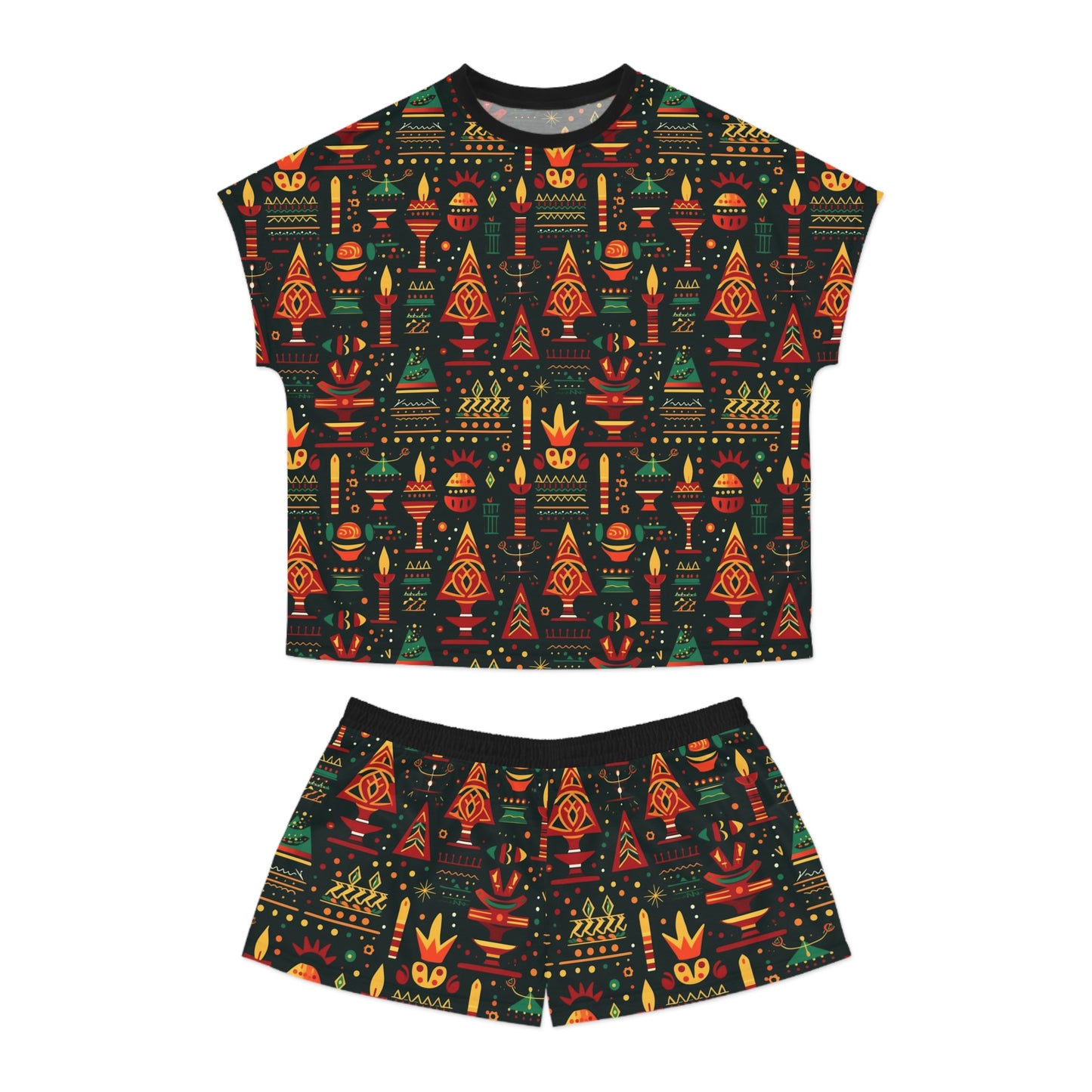 Christmas & Kwanzaa Pattern Women's Short Pajama Set