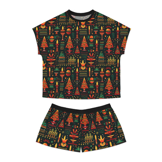 Christmas & Kwanzaa Pattern Women's Short Pajama Set