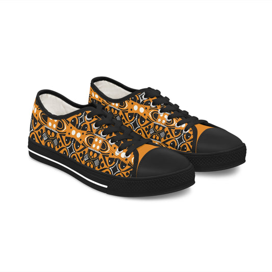 Yellow & Black African Print Low Top Women's Shoes, Cultural Women's Abstract Print Women's Sneakers