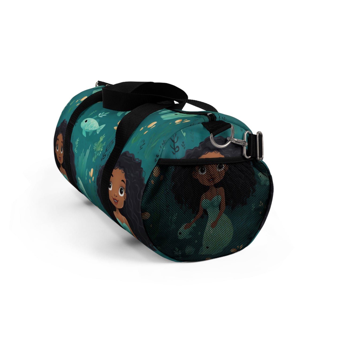 Under The Sea Black Girl Mermaid Print Duffle Bag, African American Mermaid Overnight Bag