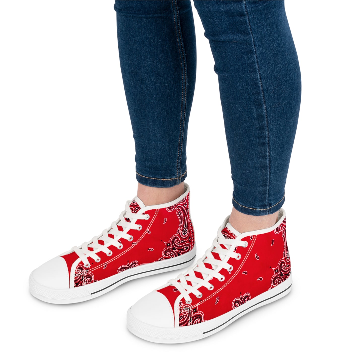 Red Bandana Paisley Print Women's High Top Sneakers