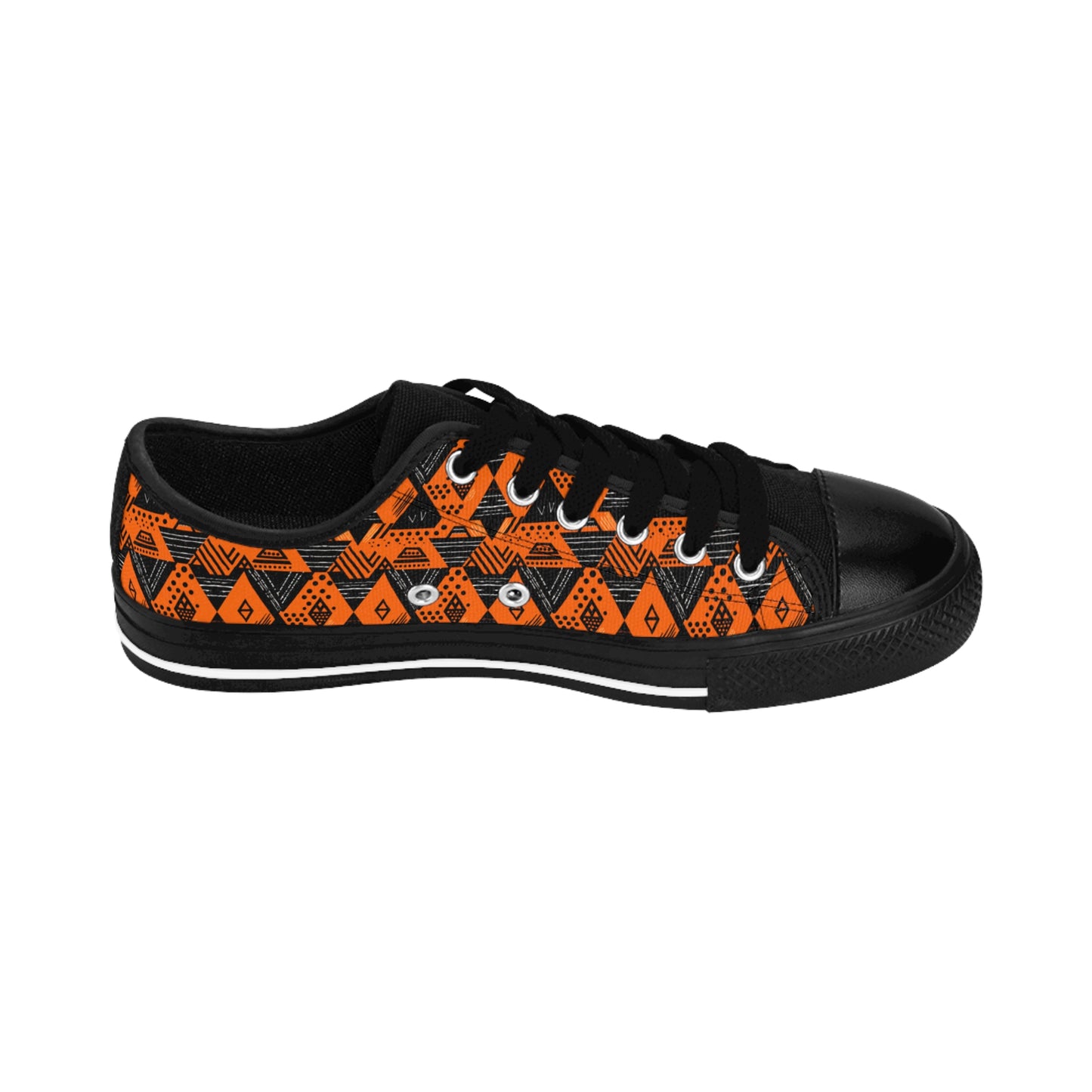 Men's Orange African Mud Cloth Print Low Top Sneakers, Orange & Black African Print Apparel