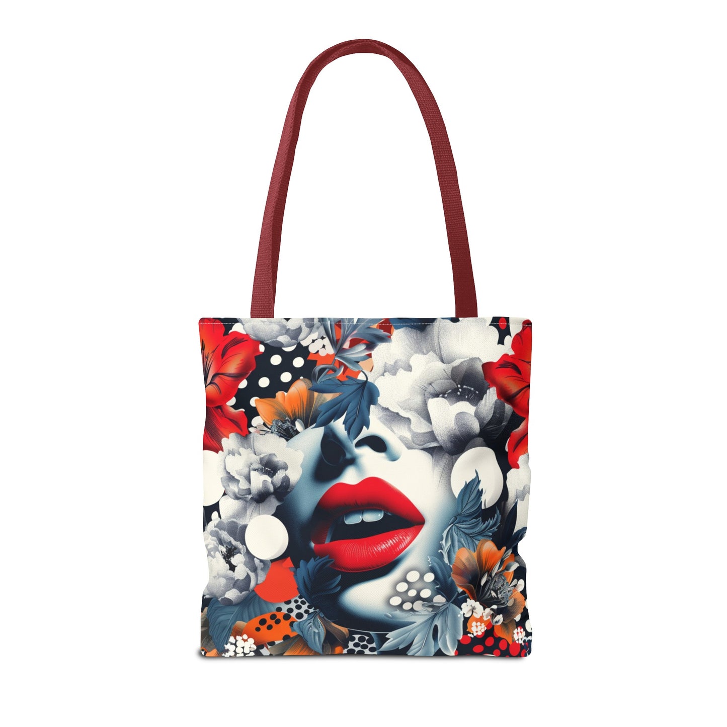 Artistic Floral High Fashion Tote Bag, Modern Polka Dot Carryall