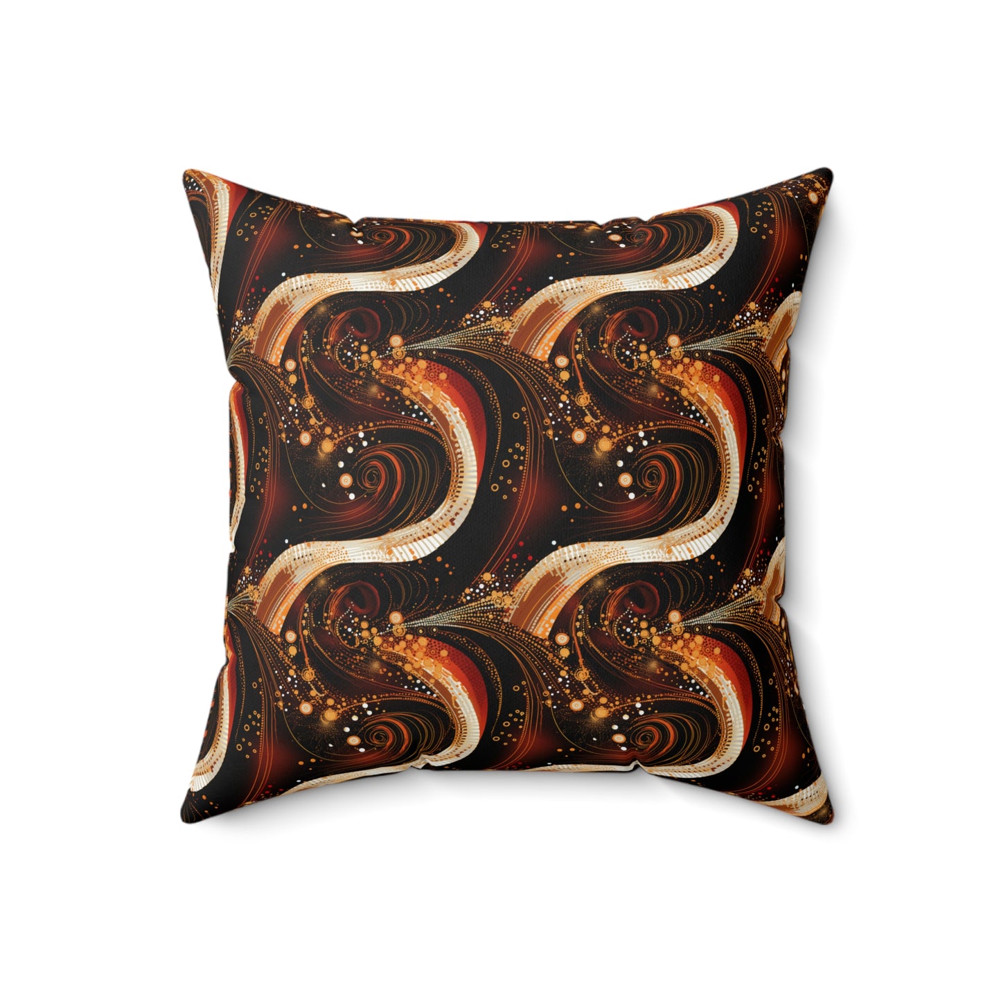 Black and Gold African-Inspired Pillow, Abstract Pattern in Dark Orange and White