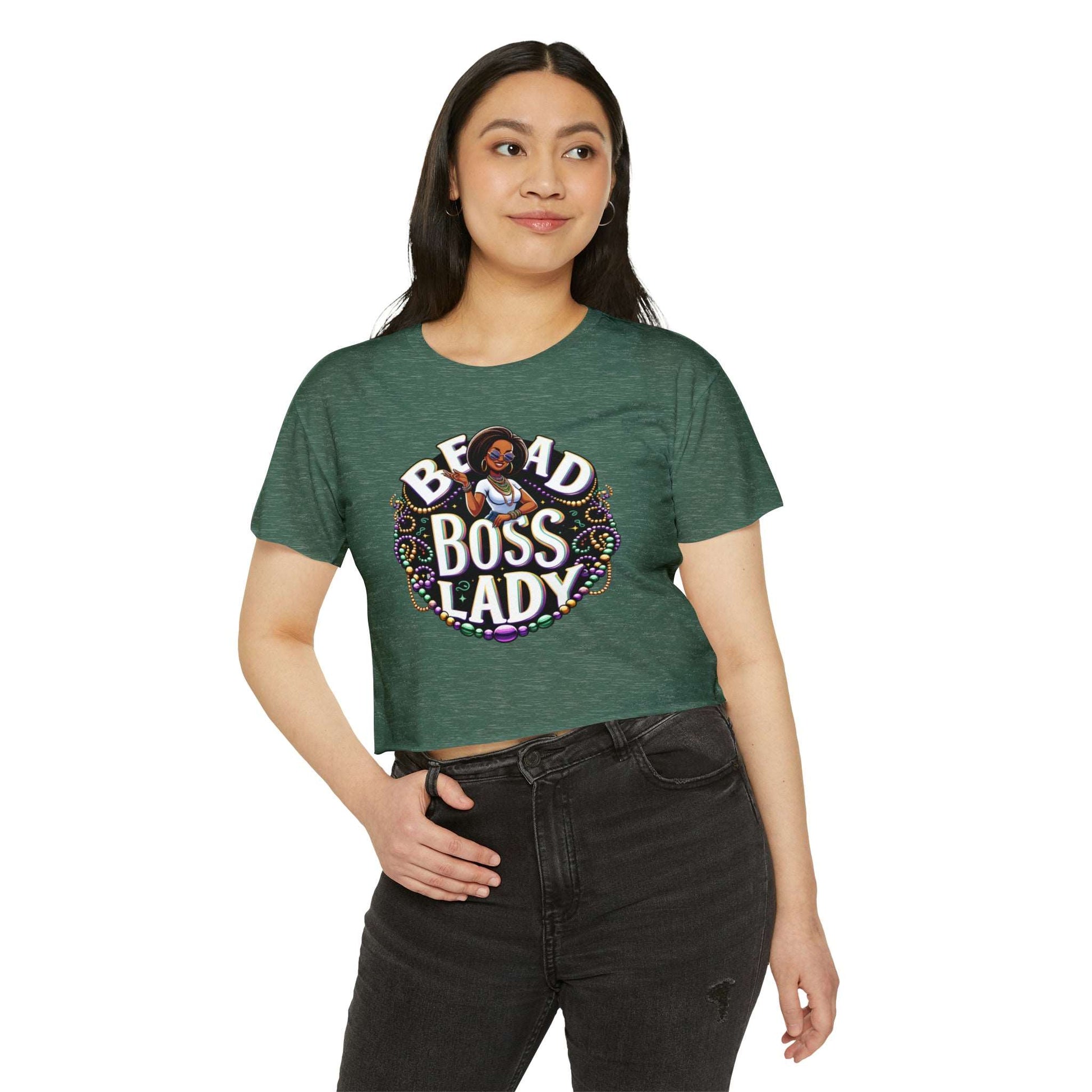 Bead Boss Lady Mardi Gras Women's Crop Top, New Orleans Party Wear, Festive Carnival Clothing