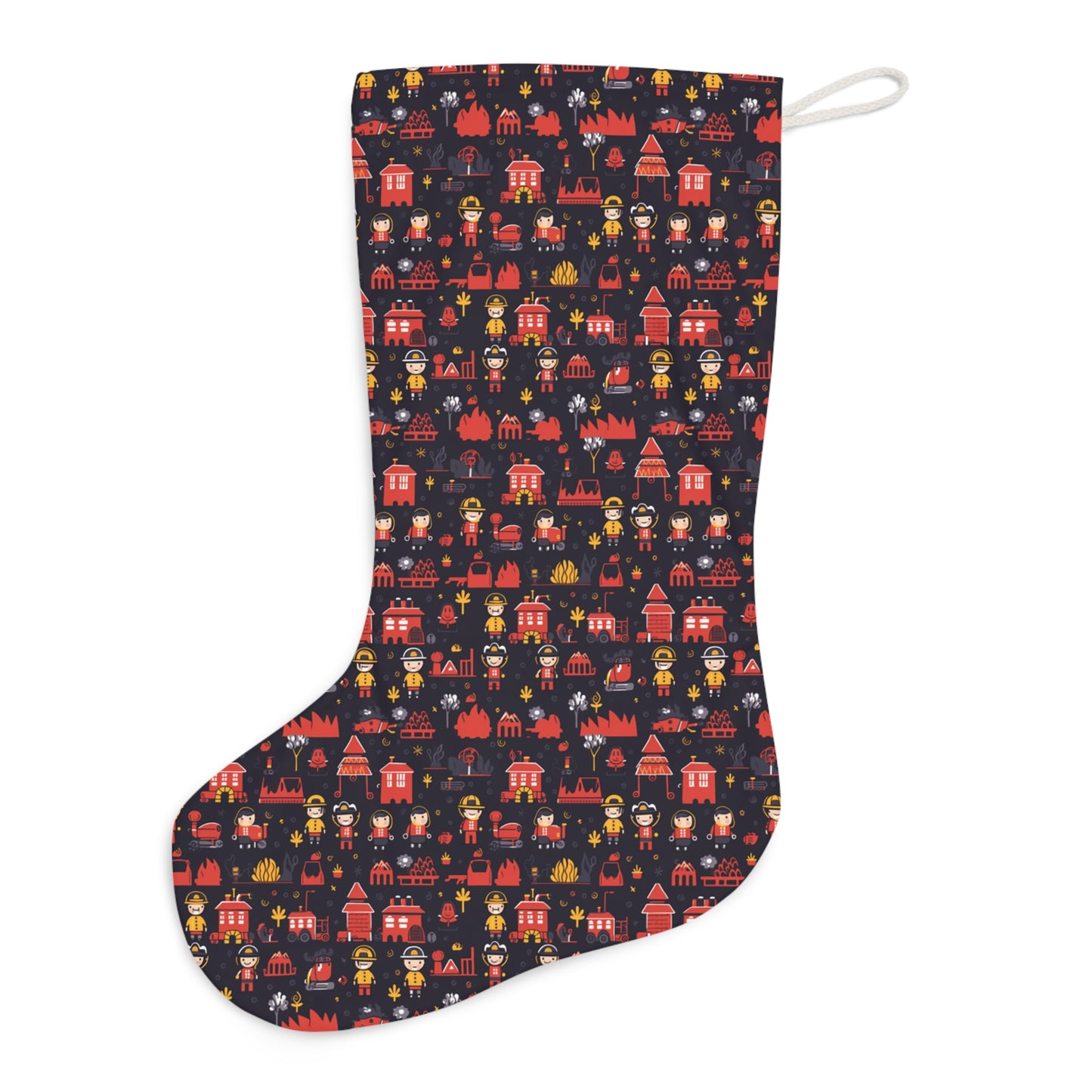 Firefighter Themed Holiday Stocking, First Responder Pattern Christmas Stocking