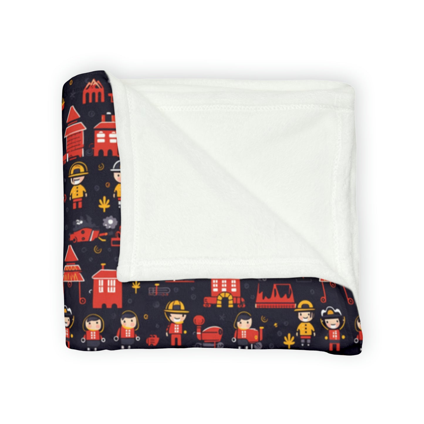 Firefighter Pattern Themed Throw Cover, Cartoon Inspired Bedroom Decor, Kids Room Firehouse Cover