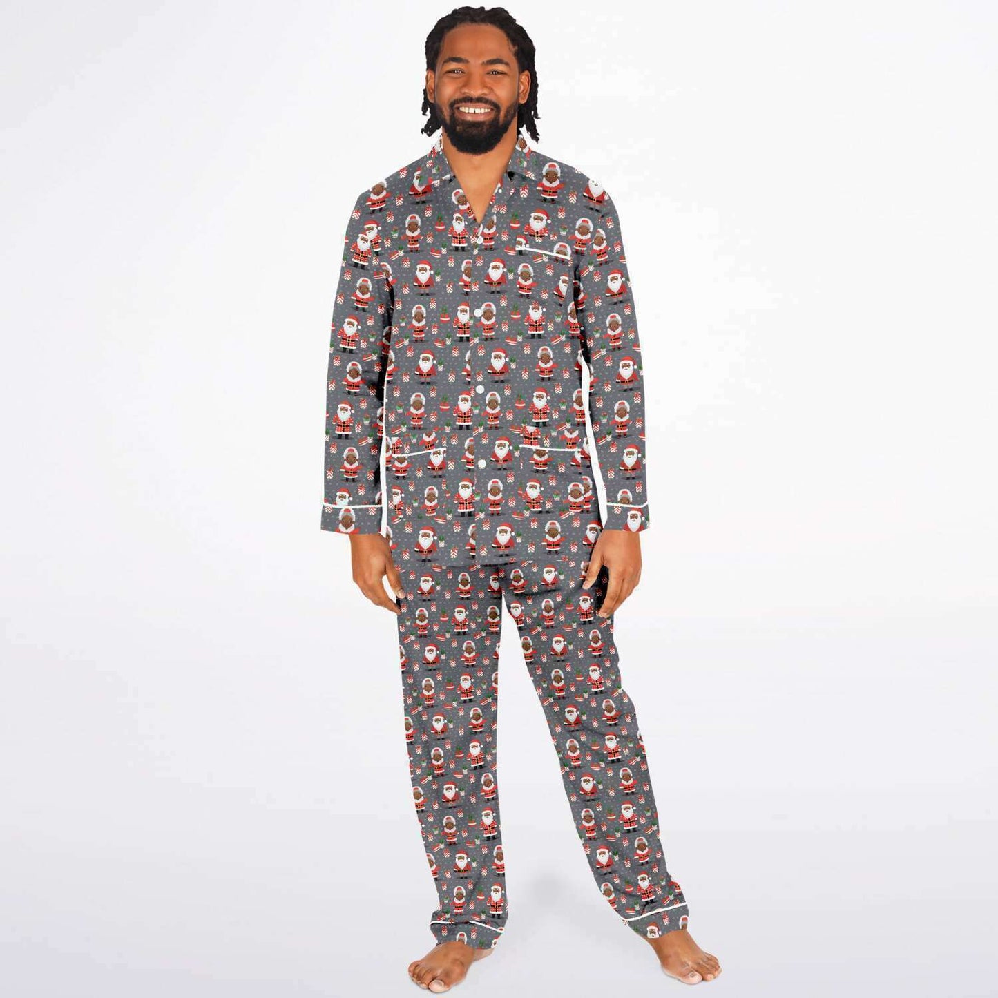 Black Santa & Mrs Claus Mens Big and Tall Satin Pajama Set | Christmas Couples Pajama Set | Black Culture Christmas Pajamas - Free Shipping