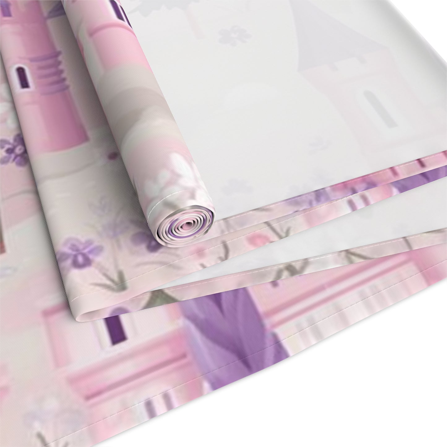 Enchanted Princess Castle Table Runner – Polyester & Cotton Twill with Tiara & Rose Accents