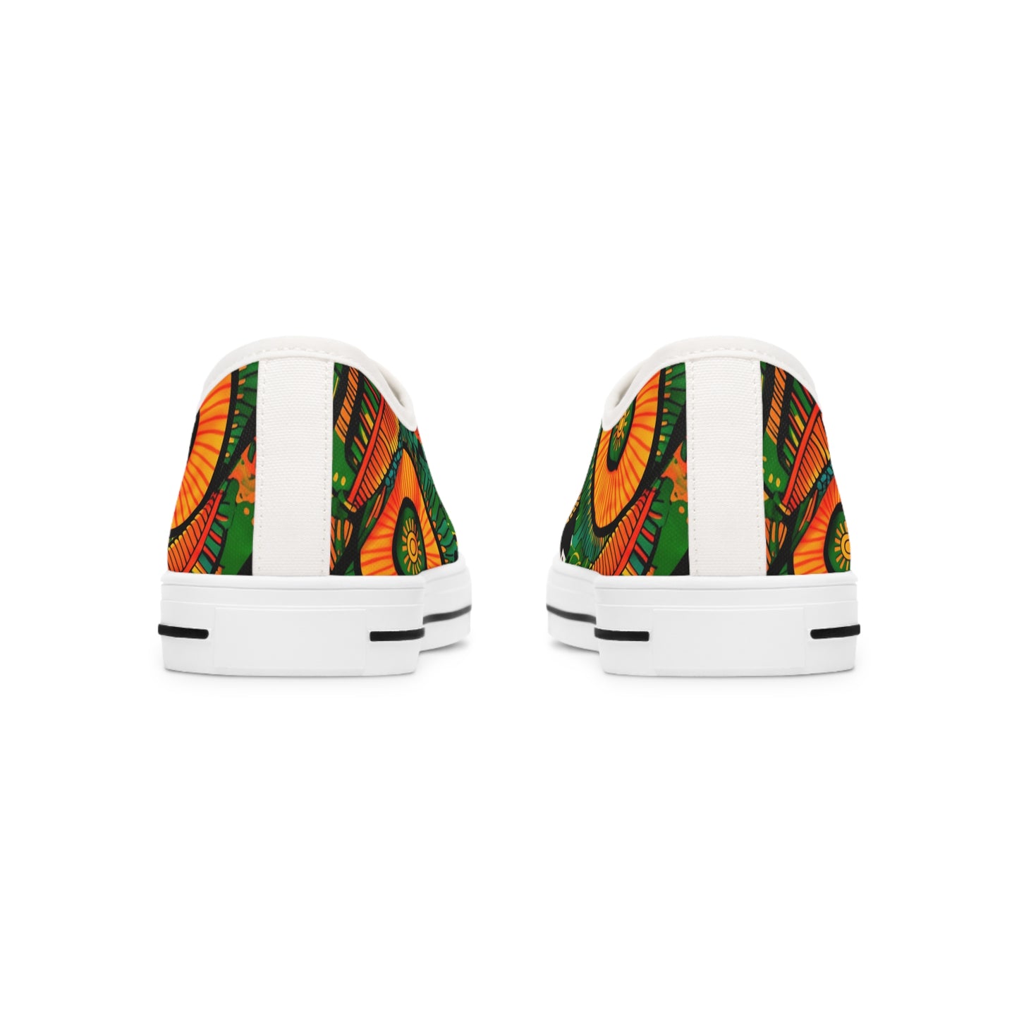 Orange, Green Yellow Africa Ankara Print Women's Low Top Sneakers, Black & Red Geometric Pattern Canvas Shoes, Comfortable Tribal Print