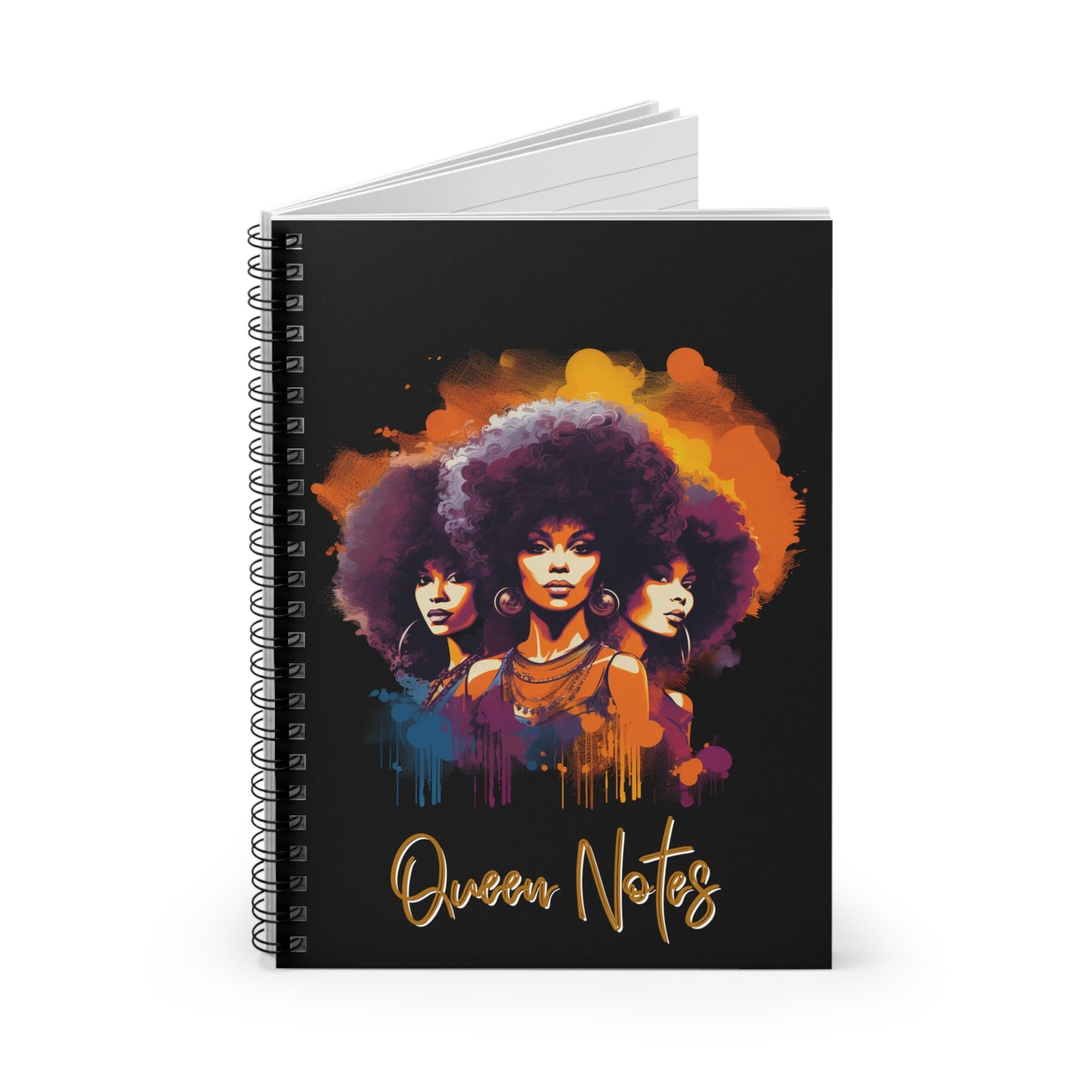 Retro Black Woman Queen Art Inspired Notebook, 1970's Inspired Theme Soulful Notebook