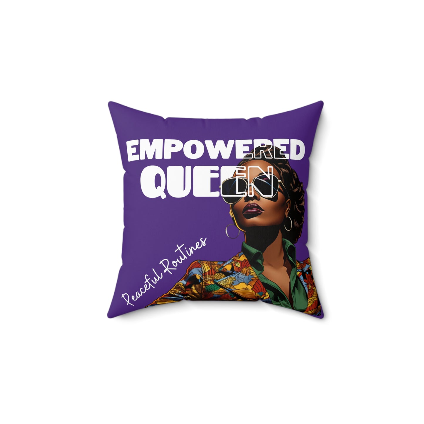 Empowered Queen Square Pillow, Black Woman Strength & Serenity