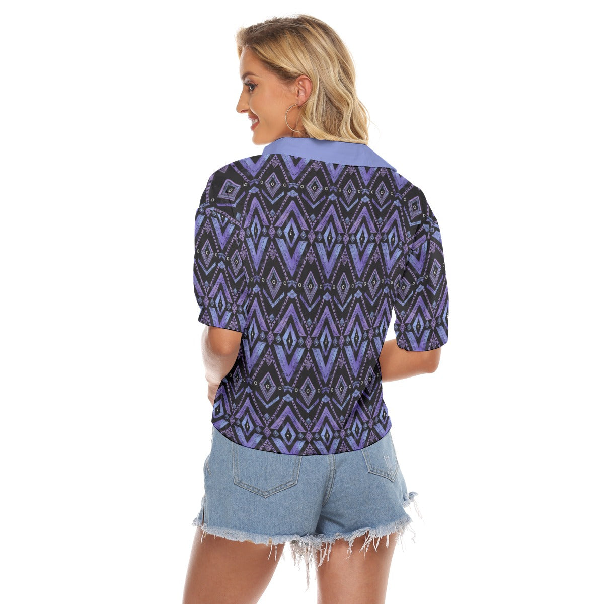 Women V-neck African Print Women's Shirt, Purple Cultural Blouse, Women's Loose-Fit Top