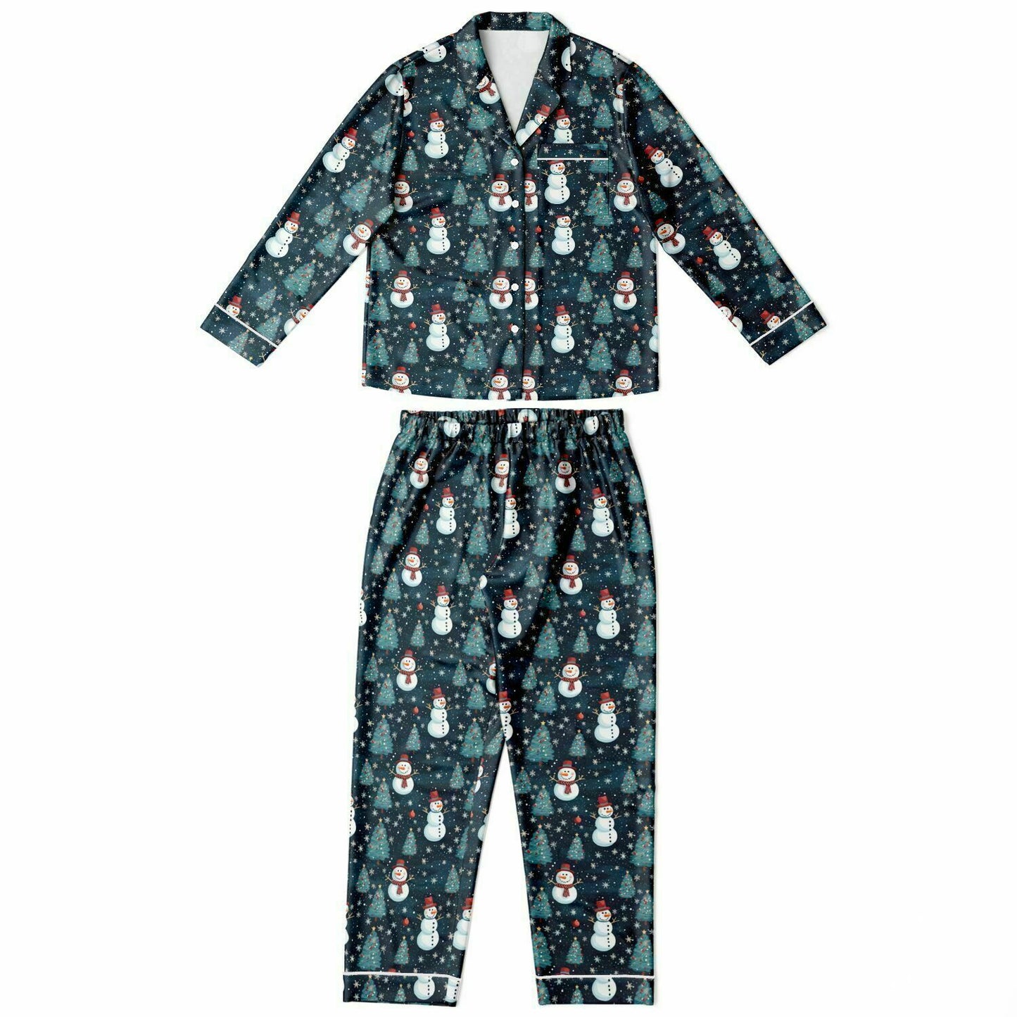 Luxury Women's Christmas Satin Snowman Pajama Set | Matching Couples Holiday Pajama Set | Plus Size Ladies Festive Pajamas - Ships Free