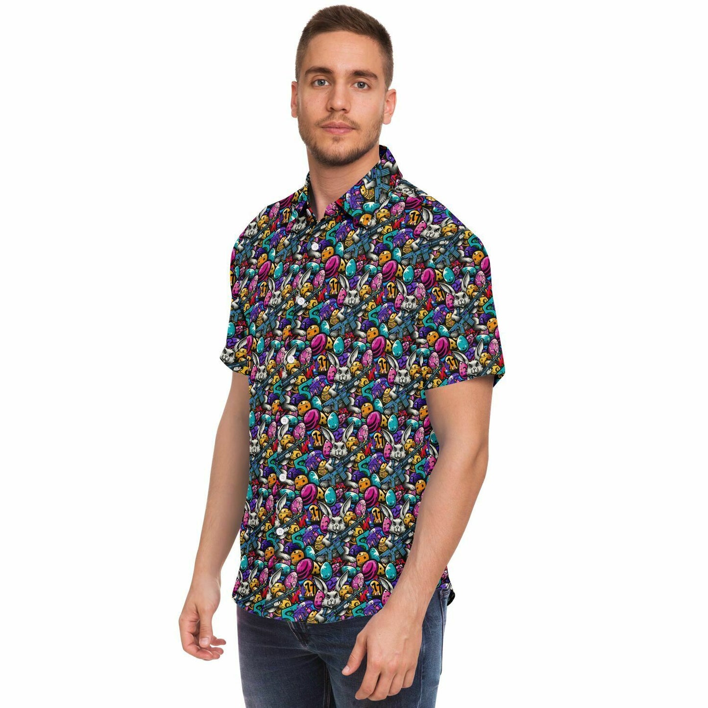 Tactical Easter Hop: Street Art Edition Men's Button-Down Shirt