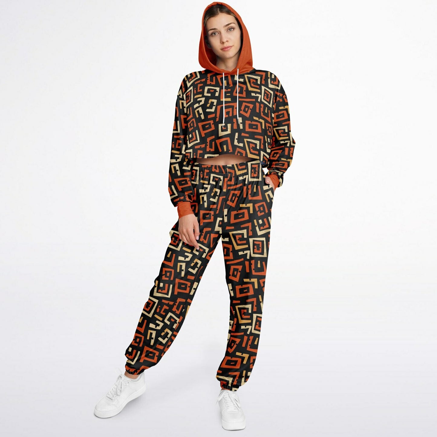 Women's Urban Streetwear African Print Hoodie & Jogger Set, Bold Fall Color Themed Sweatsuit