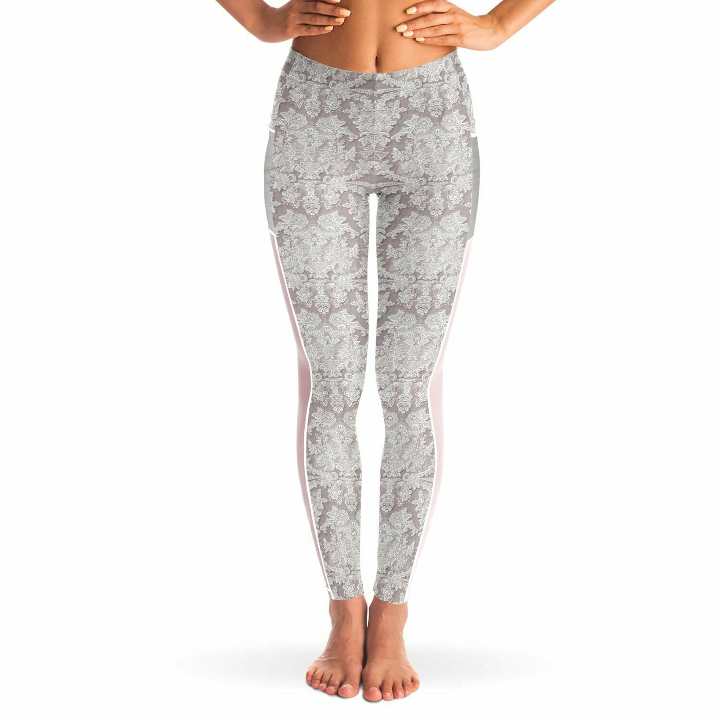 Lace Illusion Mesh Pocket Leggings, Functional Elegance, Squat Proof Active Wear