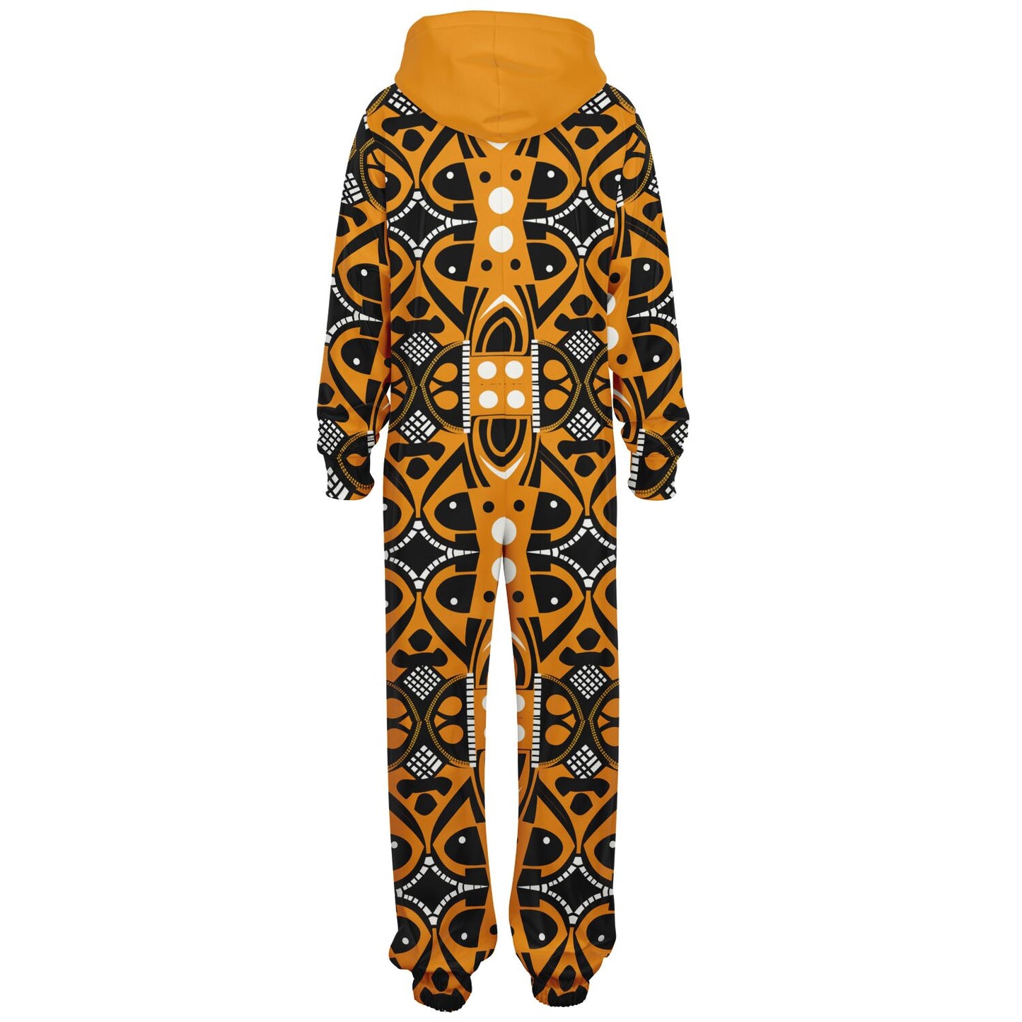 African Print Totem & Columns Cozy Jumpsuit , Yellow and Black Pattern Inspired by Traditional Arts