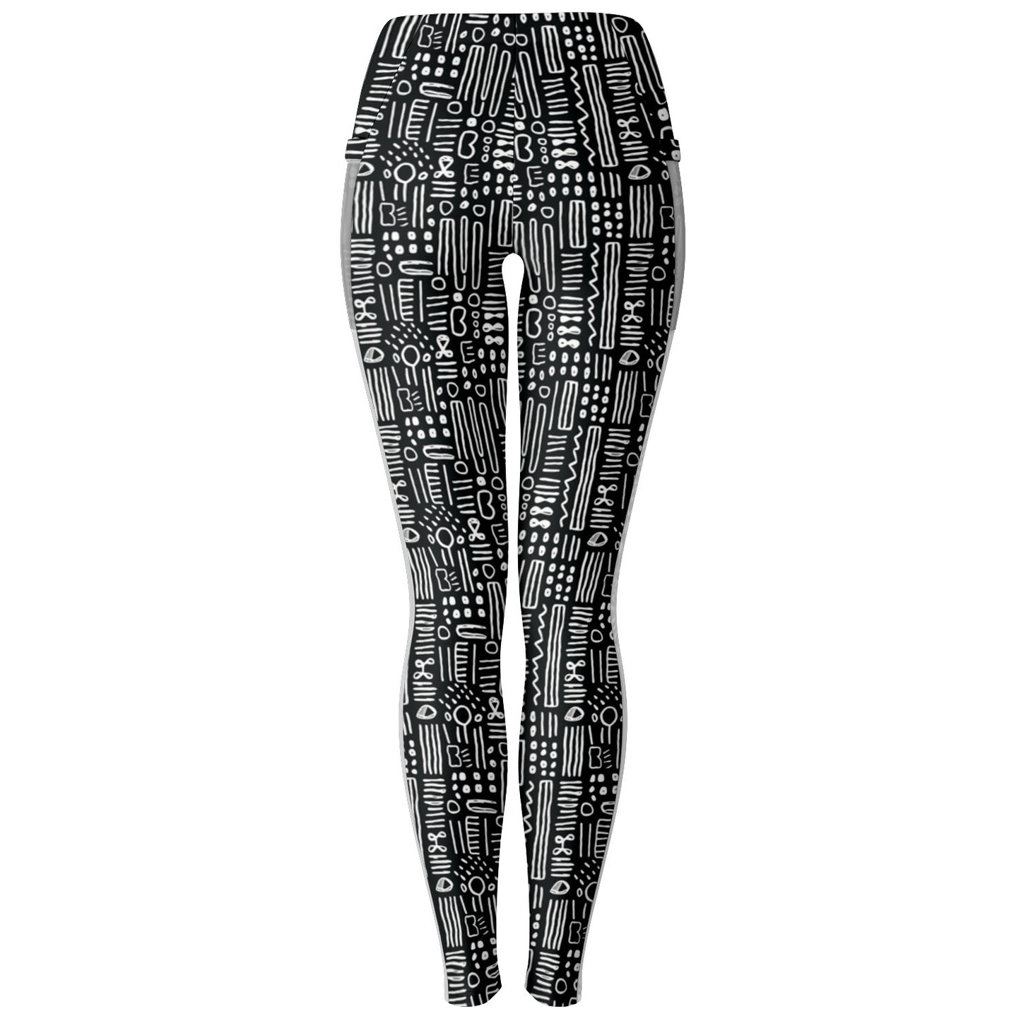 Black & WhiteAfrican MudCloth Print Mesh Women's Leggings, Women's Work Out Wear